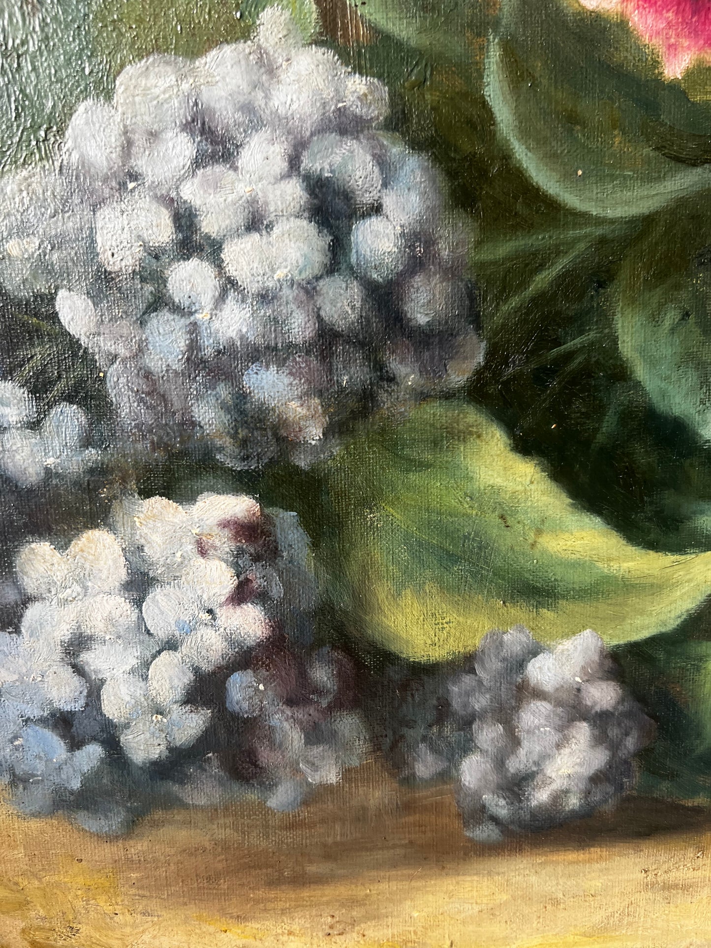 Large French Oil on Canvas Painting of Hydrangeas