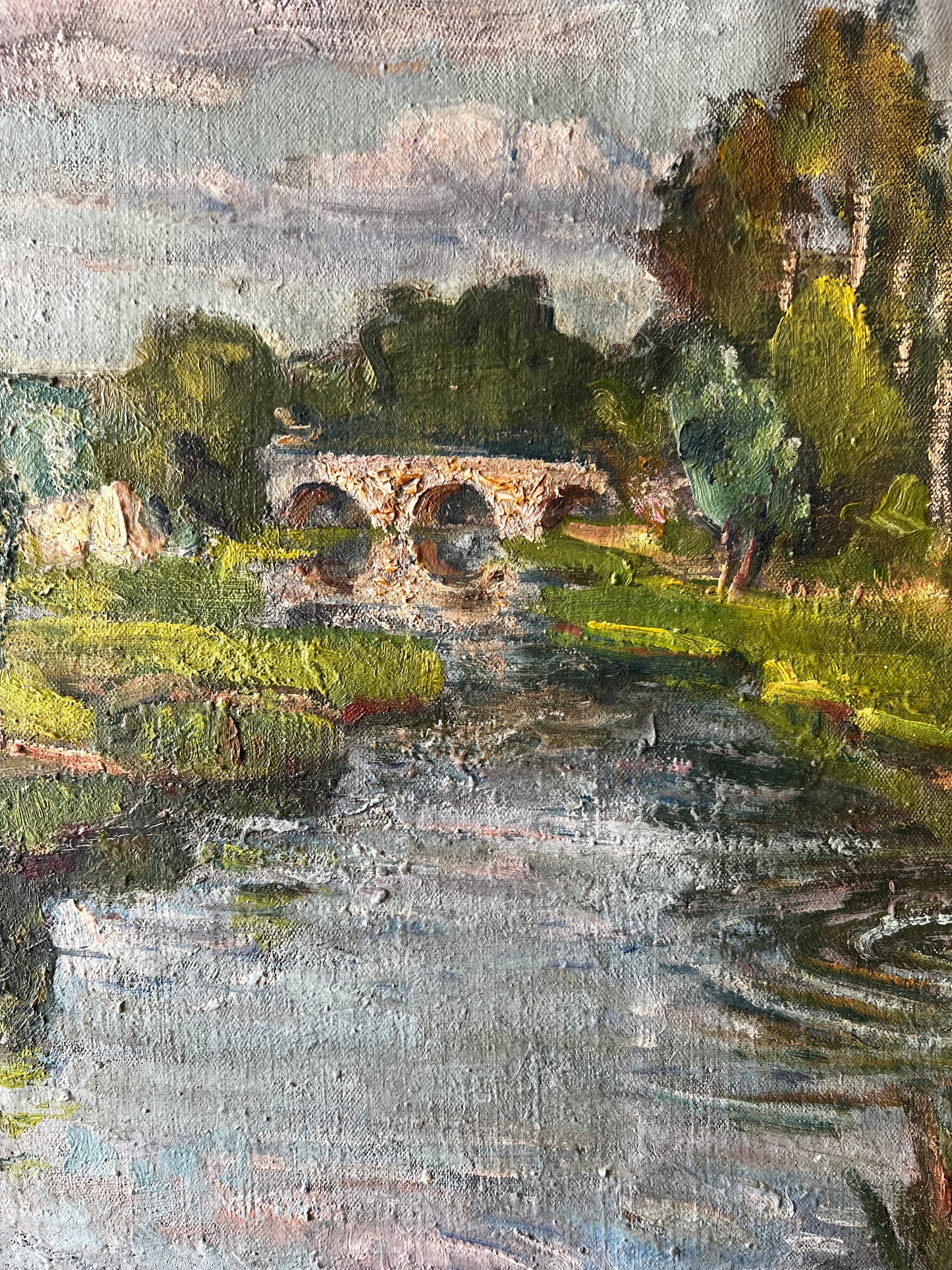 Large French Oil on Canvas Landscape Painting Dated 1944