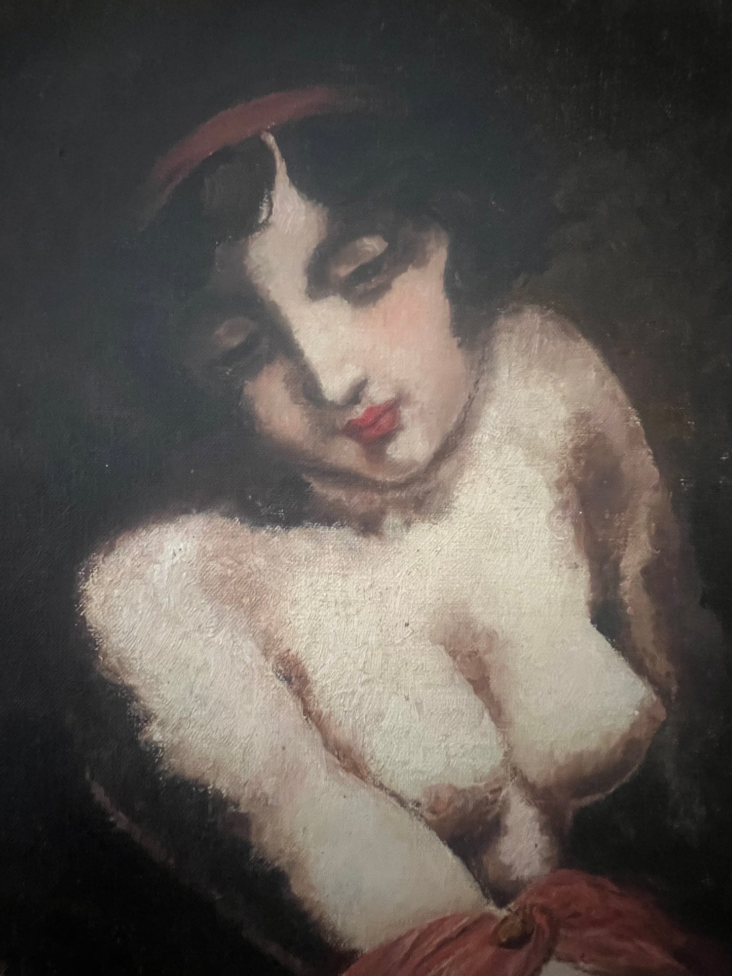French Female Portrait Oil on Canvas Painting