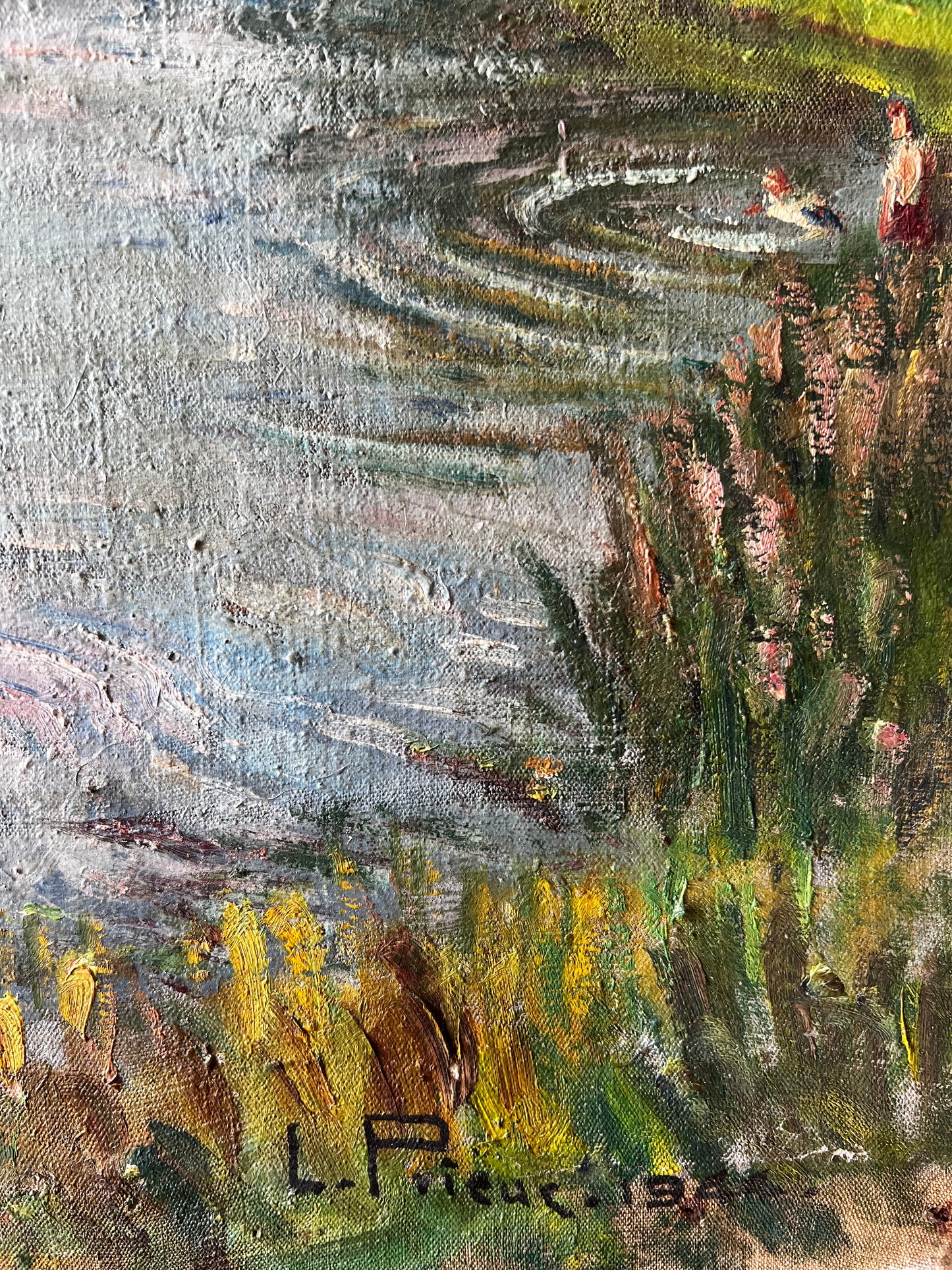 Large French Oil on Canvas Landscape Painting Dated 1944