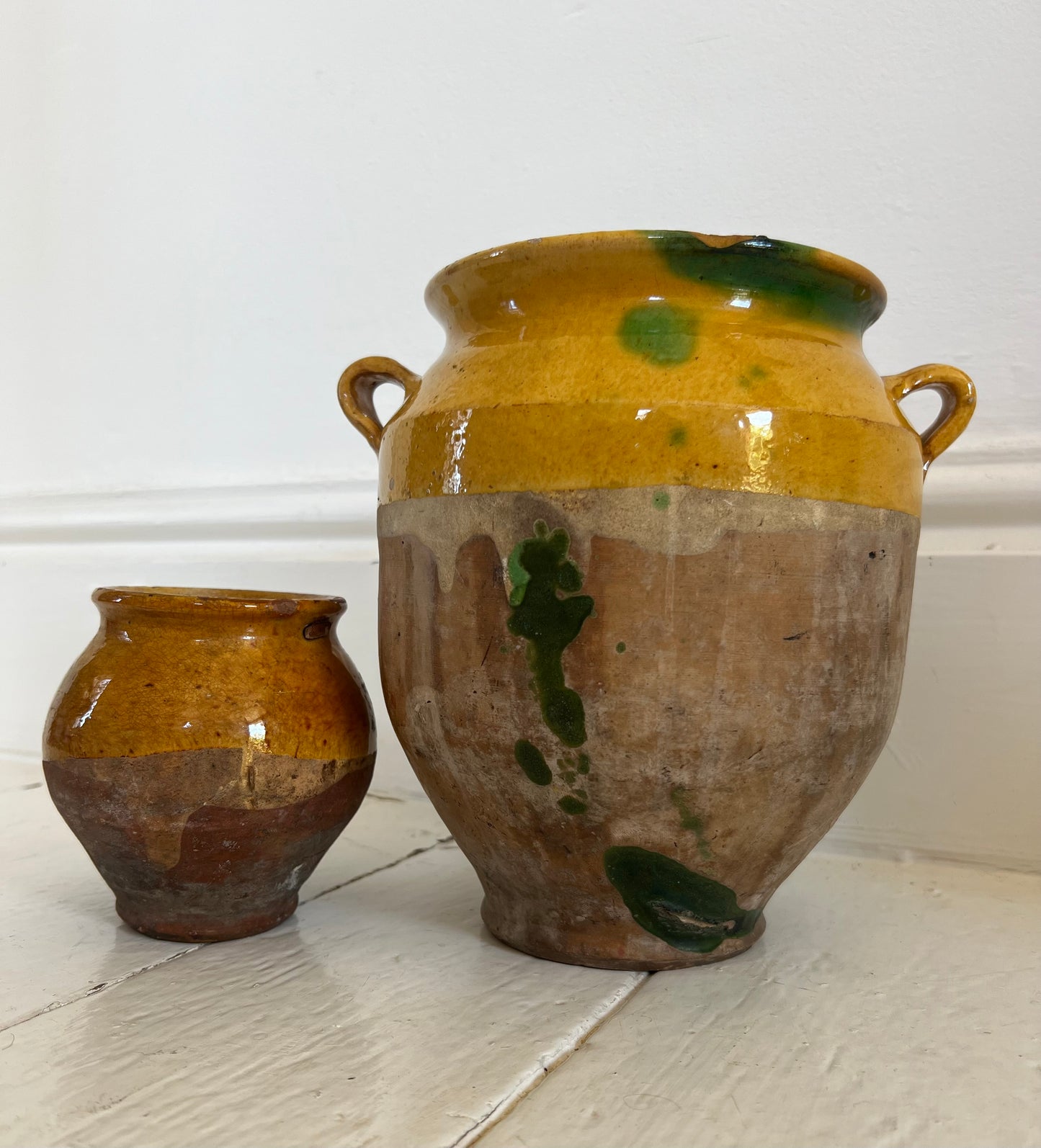 Antique French Yellow & Green Small Confit Pot