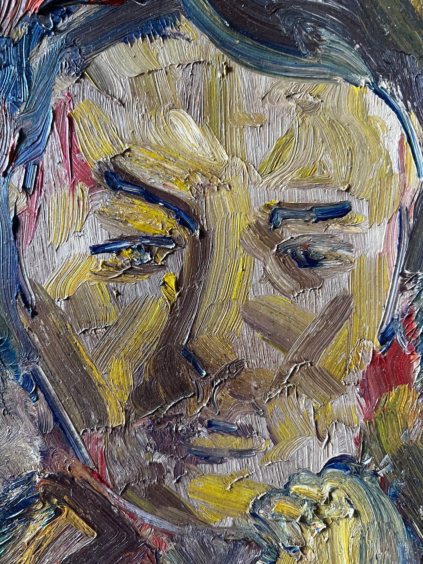 Mid Century Expressionist Female Portrait thick impasto Painting