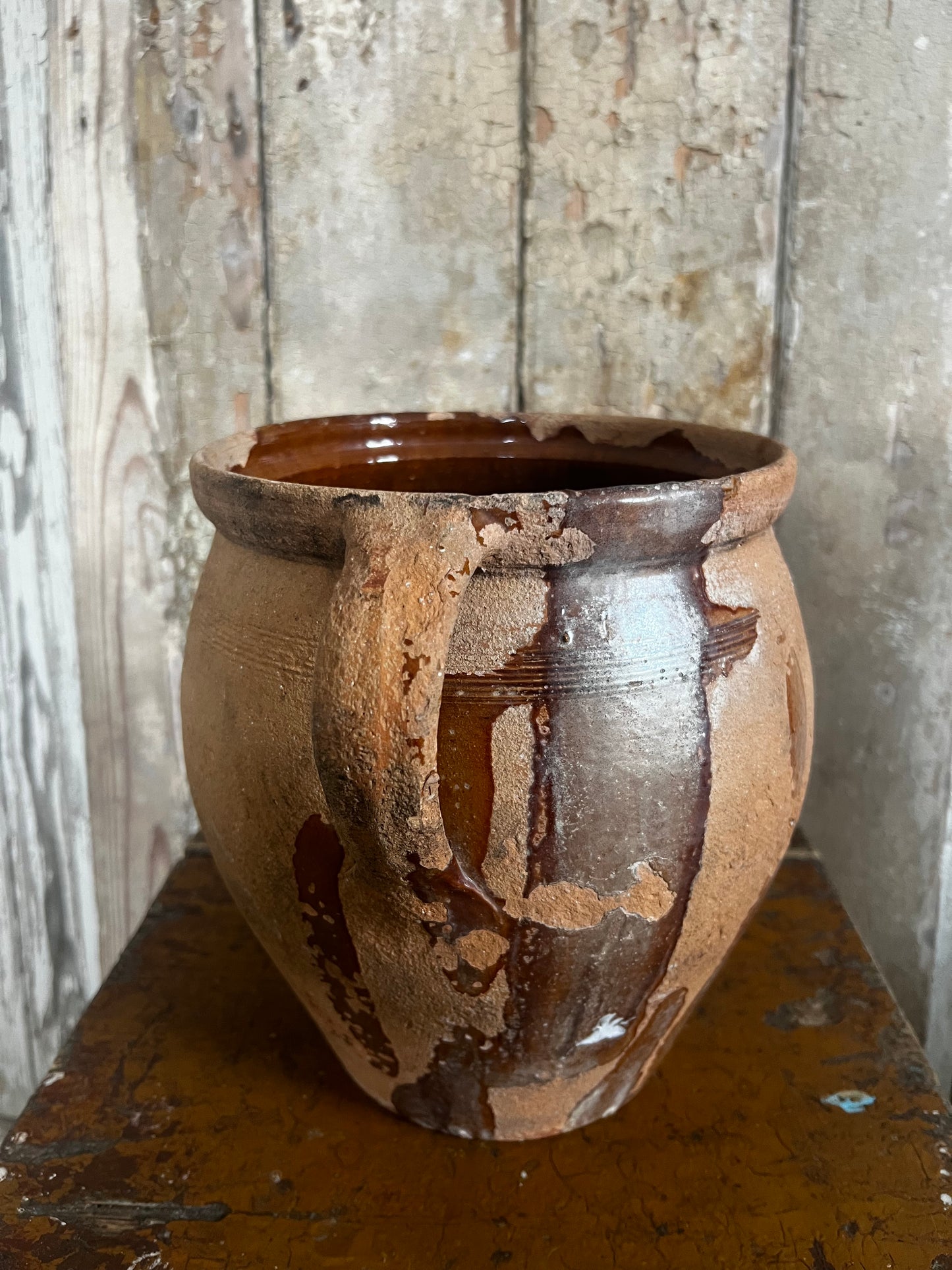 French 19th Century Terracotta Confit Pot with glazed interior