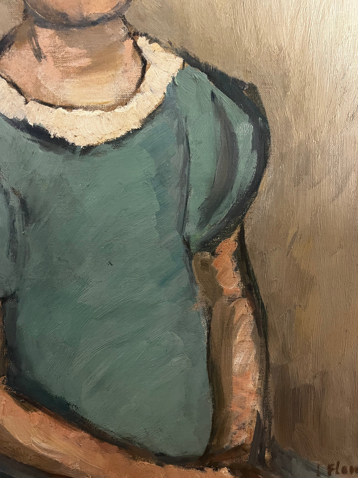 French Portrait of a girl in green dress