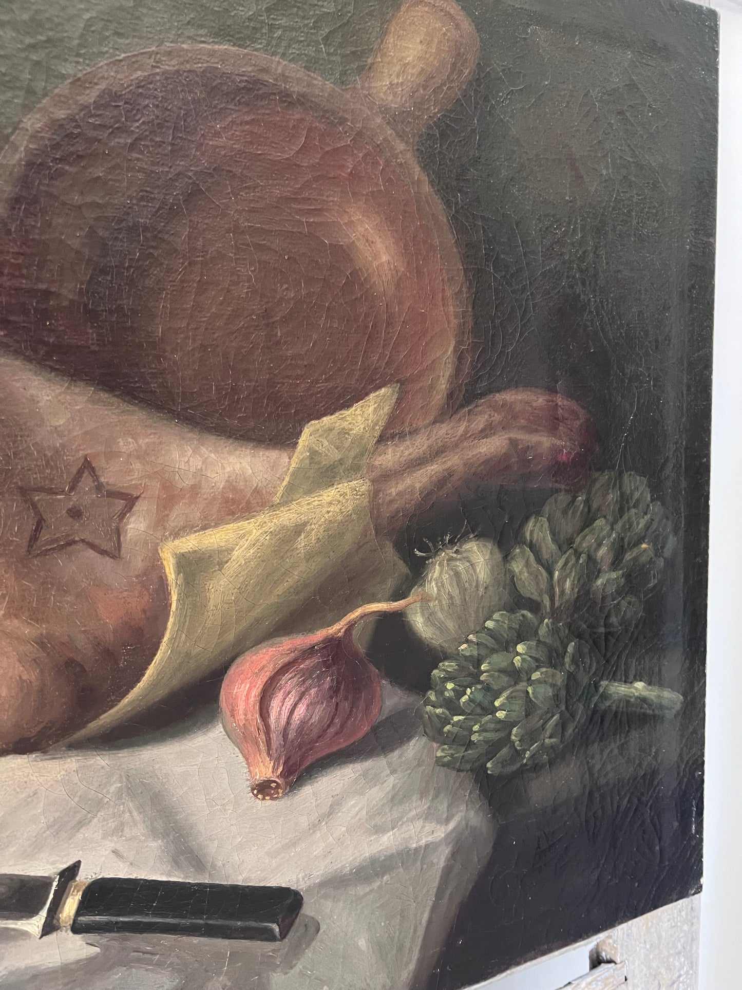 French 19th Century Dark oil on canvas still life painting