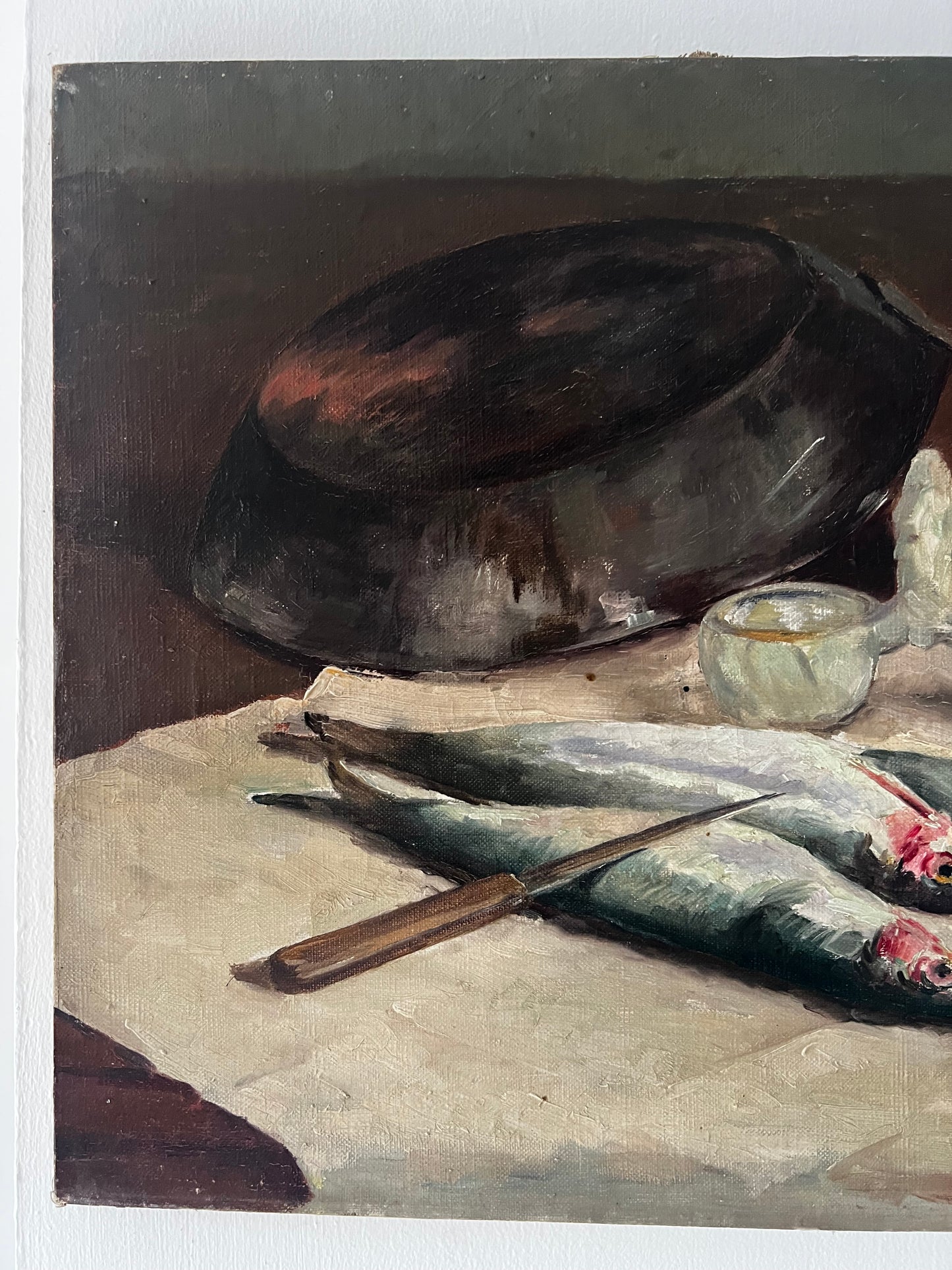 Stunning French Still Life Sardines Oil Painting on Canvas