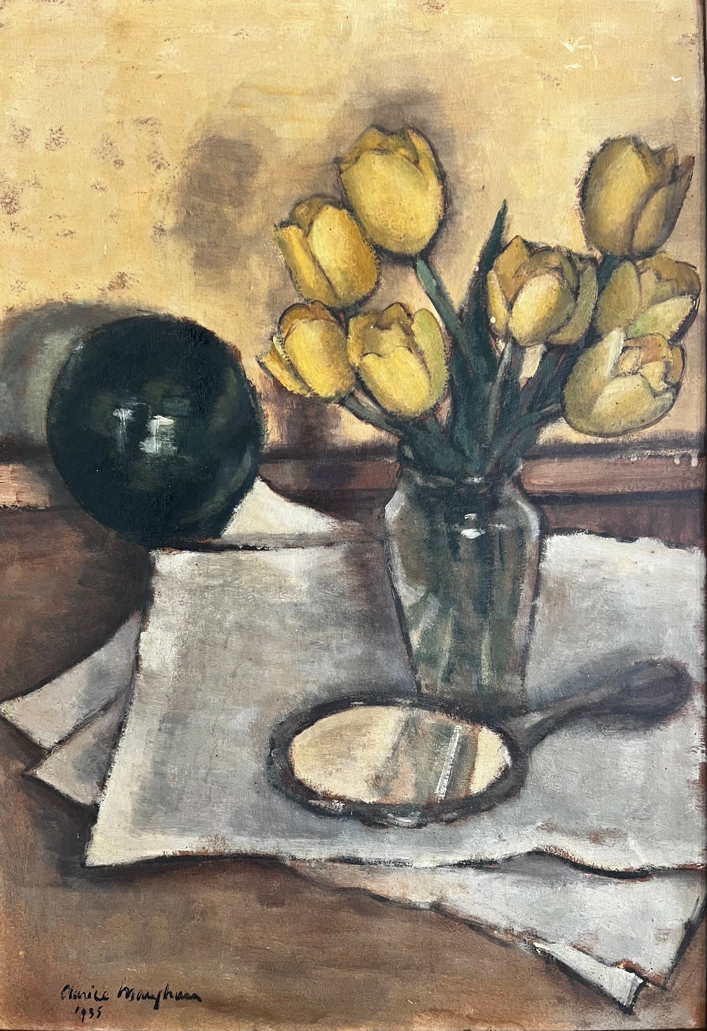 Beautiful Large Still Life Tulips Oil Painting by Clarice Mangham 1935