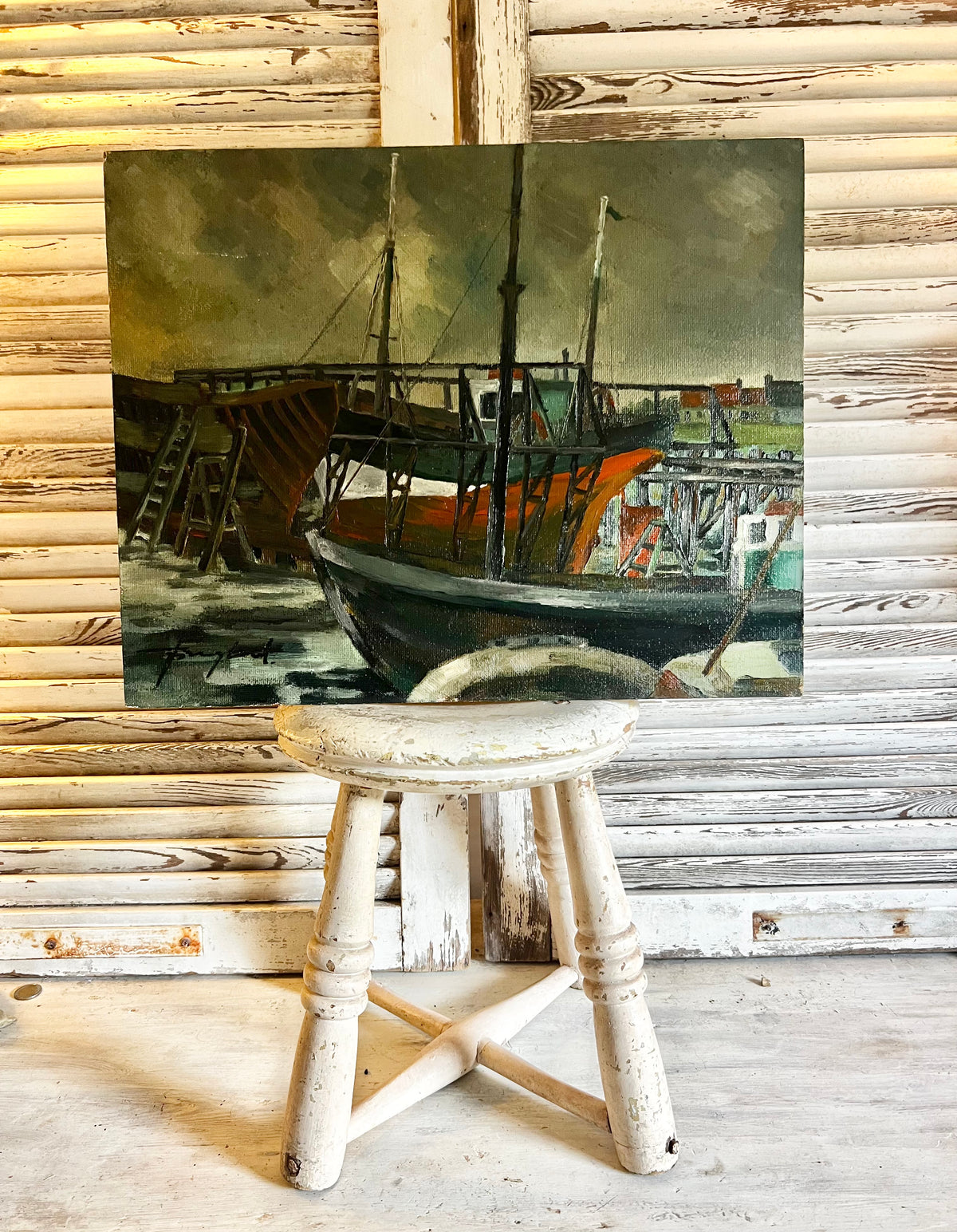 French Boats Oil Painting on Board