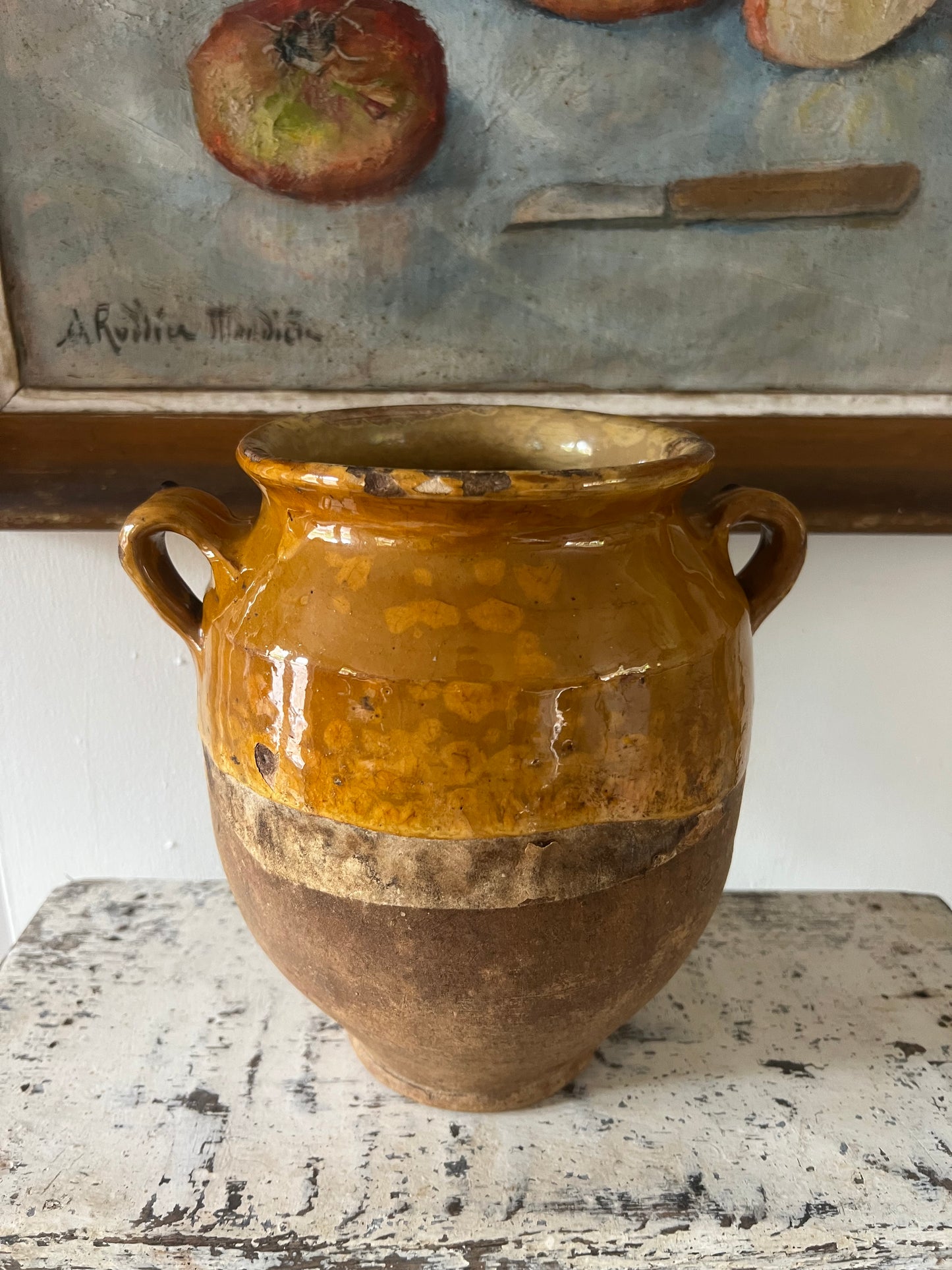 French Antique Confit Pot with gorgeous glaze