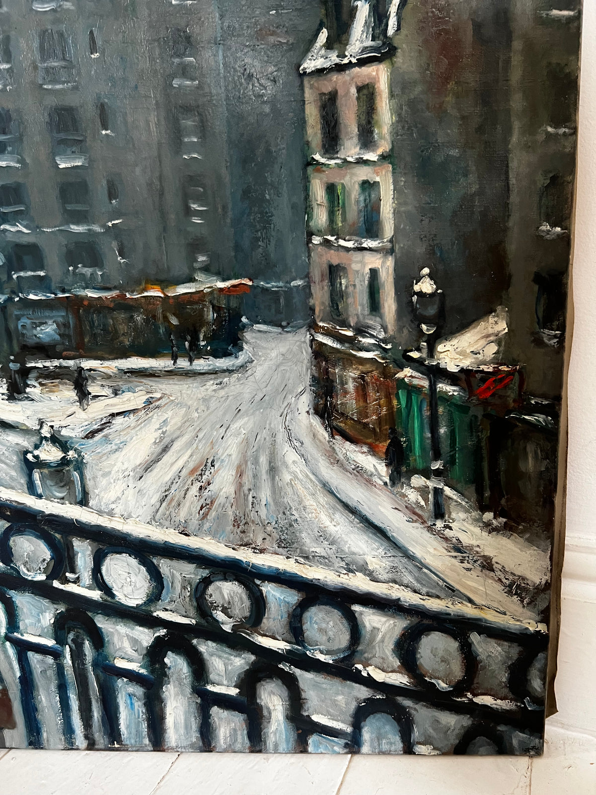 Large French Oil on Canvas Painting Paris 1946