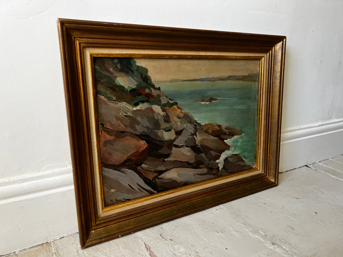 Large French Seascape Oil Painting in period frame