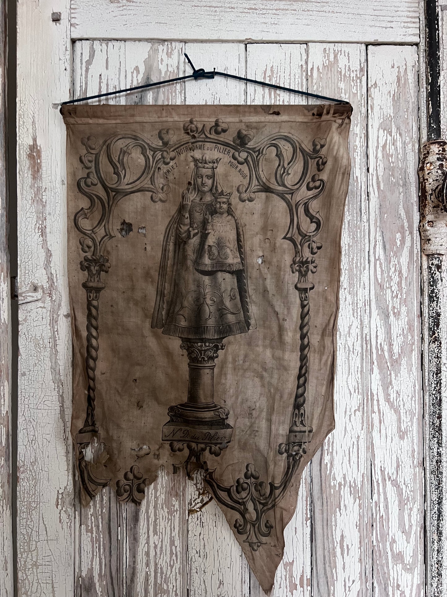 Tatty very old french religious banner