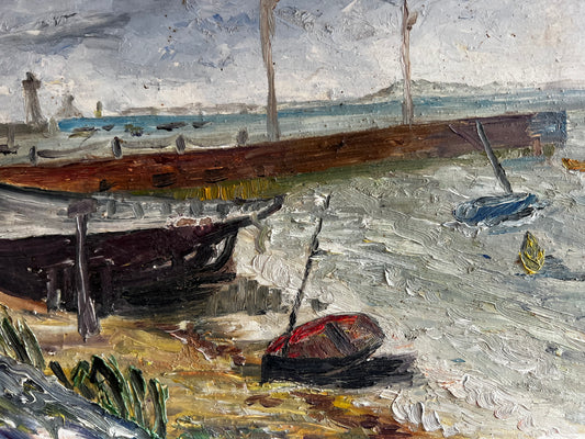 RESERVED for C Naive French Coastal Oil Painting