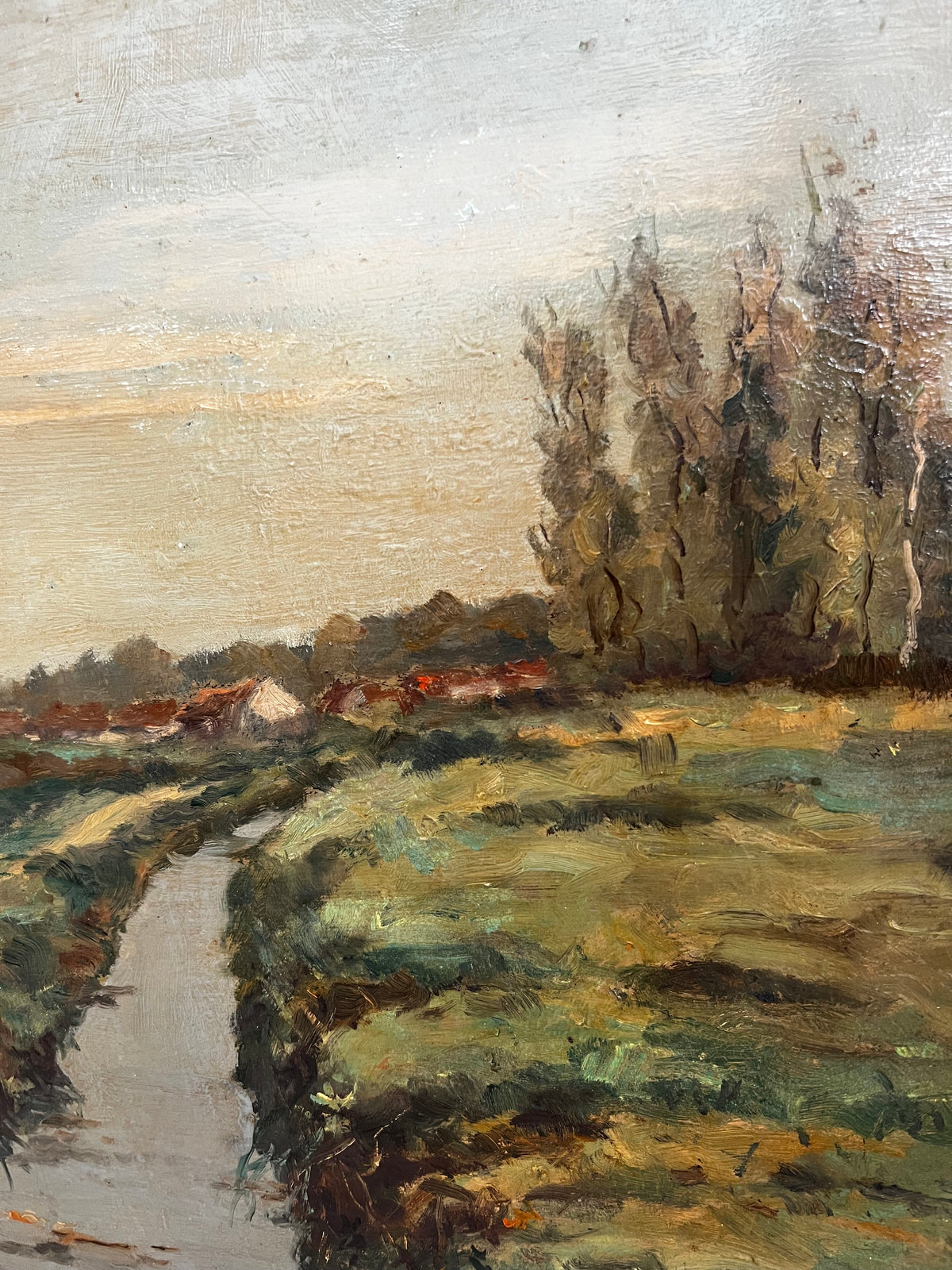 Large Belgian Landscape Oil Painting in beautiful frame