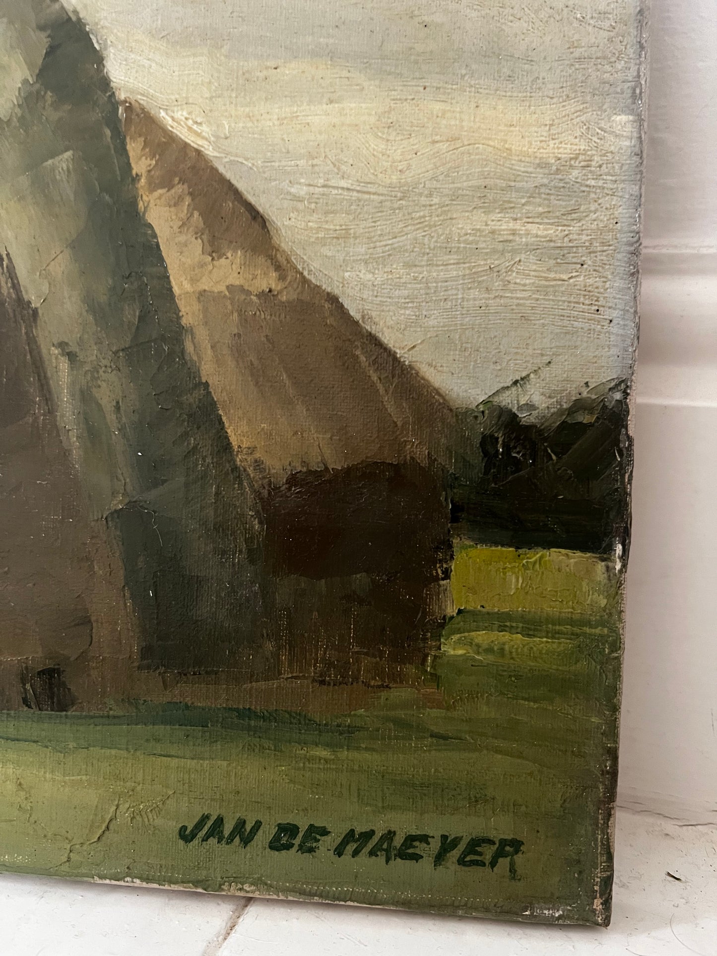 Belgian Oil on Canvas Painting of Haystacks by Jan De Maeyer