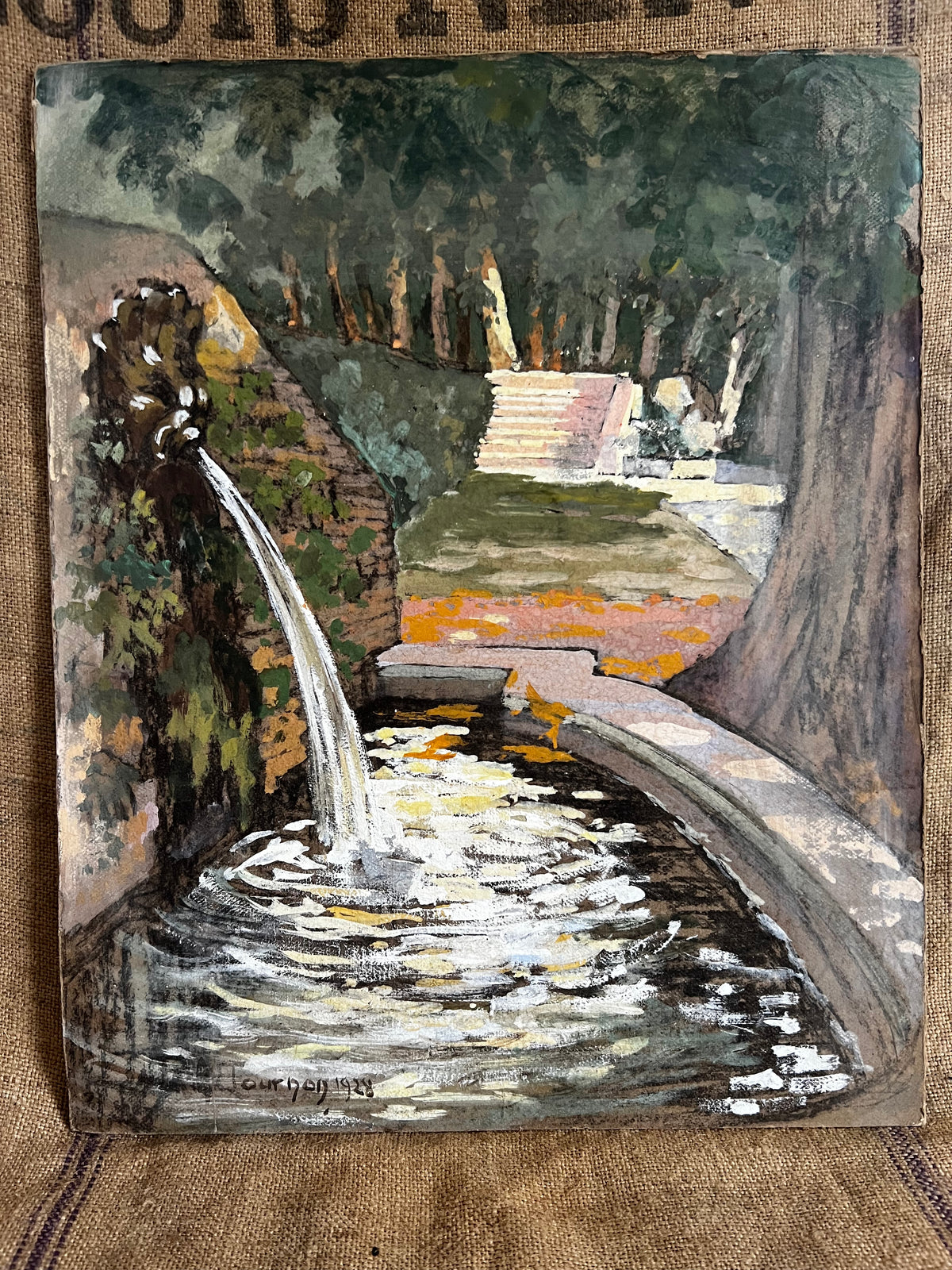 Vintage French Fountain Painting