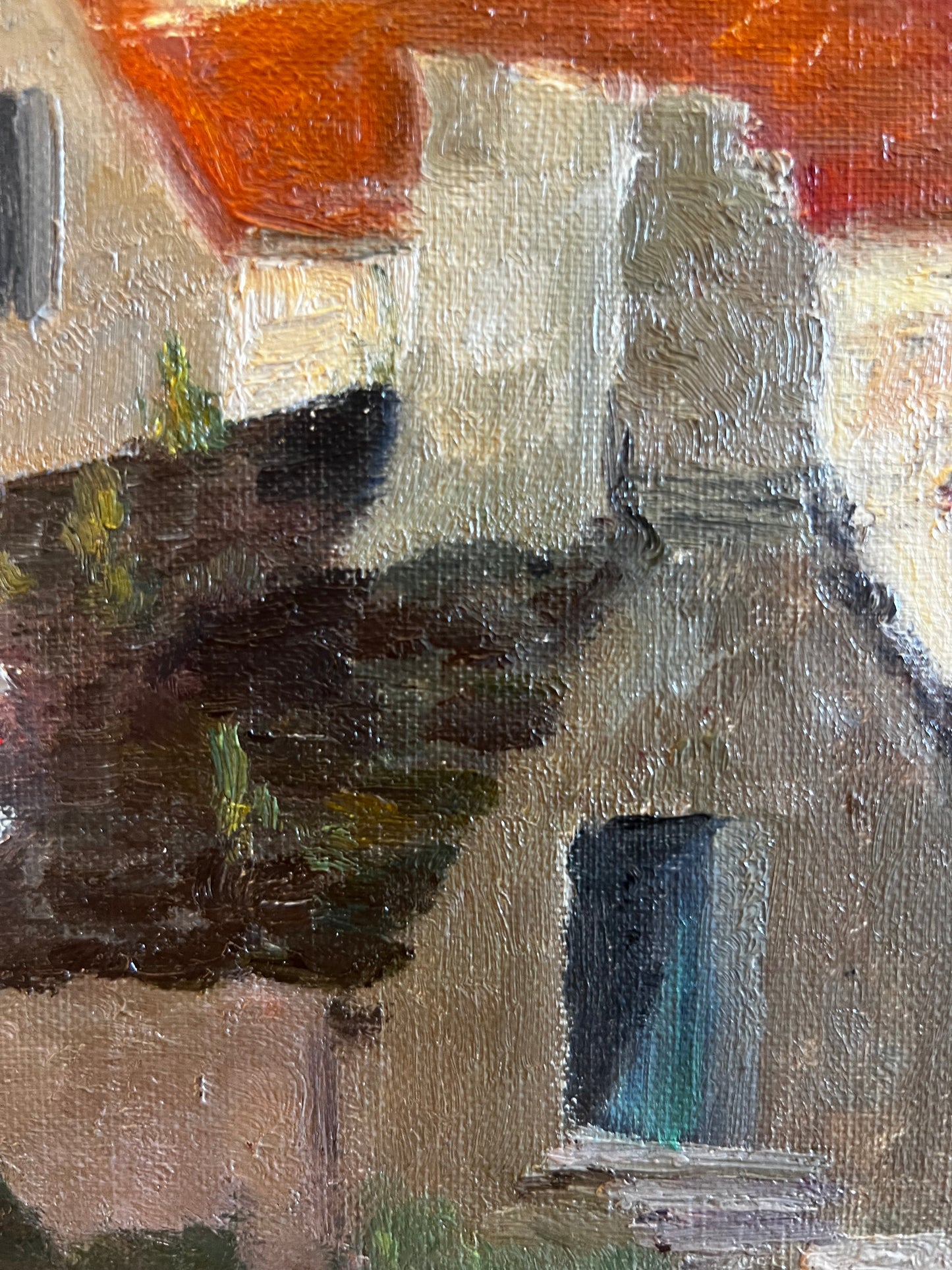 Vintage French Oil on Board Painting ‘ Roof Tops ‘