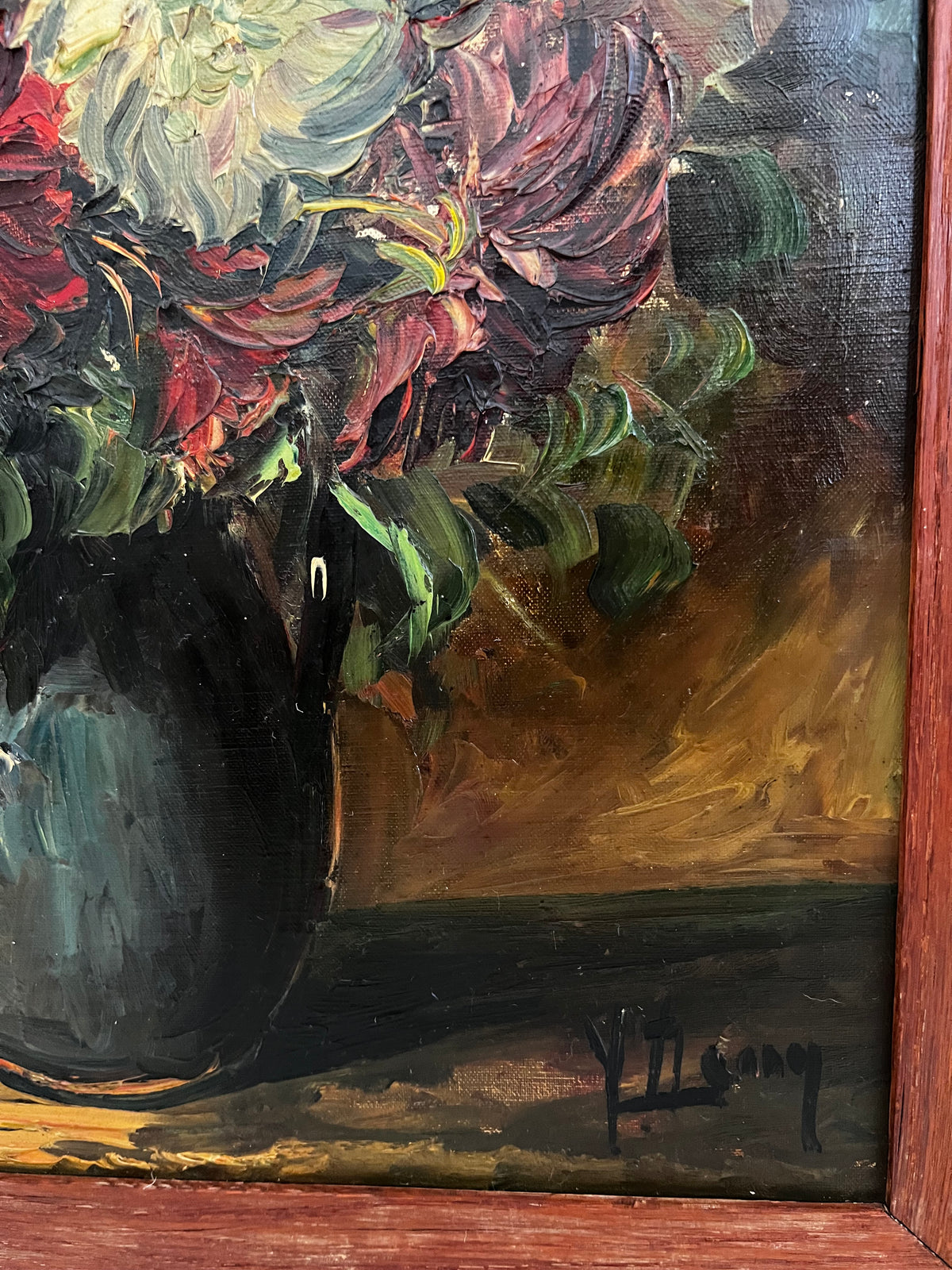 Large Framed French Oil on Canvas Floral Painting