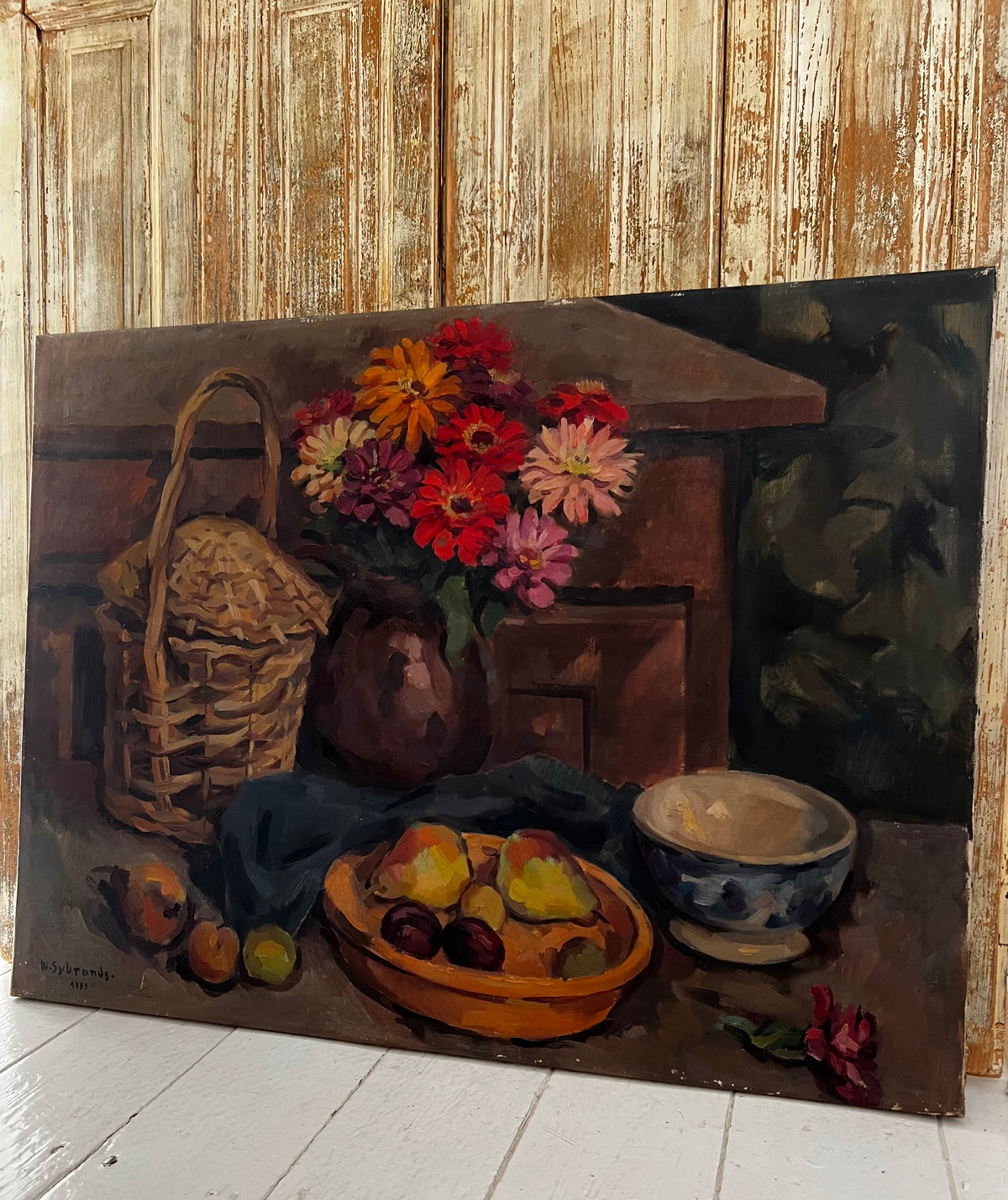 Large Oil on Canvas Still Life Painting by Wilfried Sybrands 1912-1991