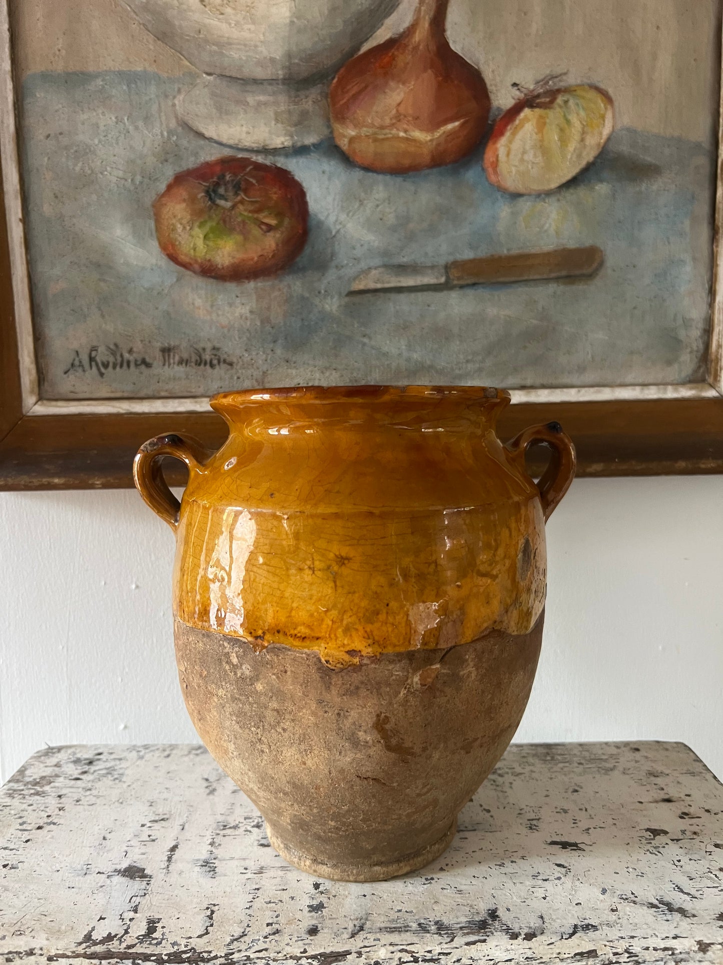 French Antique Confit Pot with gorgeous glaze