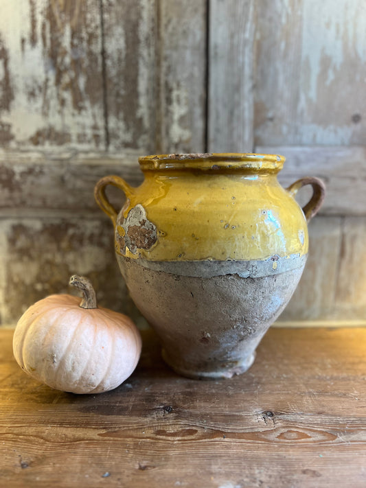 French Antique Yellow Confit Pot