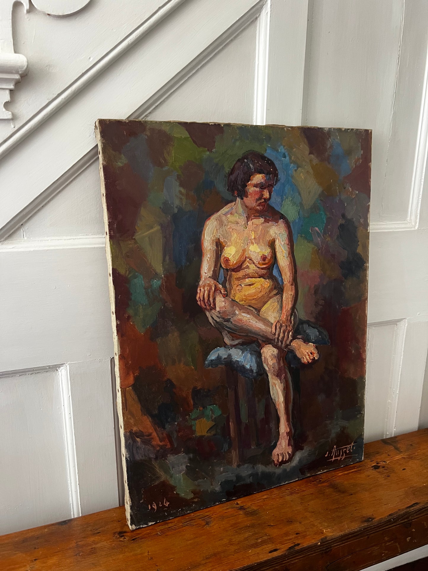 Fabulous French Nude by Jules Ausset 1868-1955 Oil on Canvas Painting