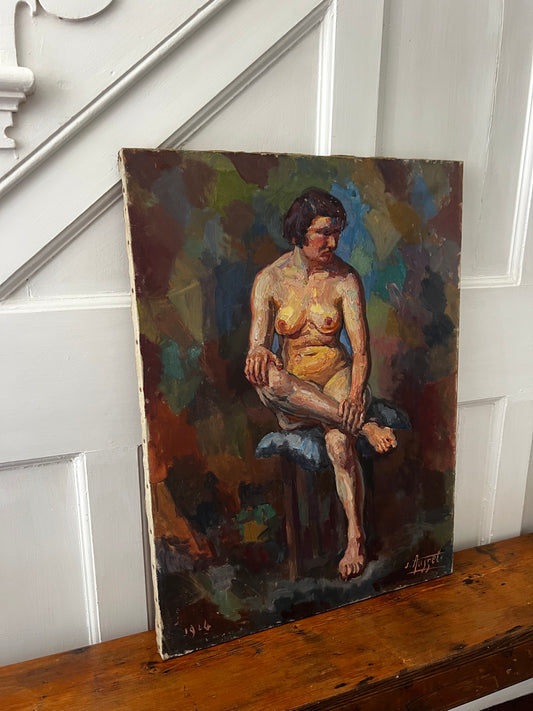 Fabulous French Nude by Jules Ausset 1868-1955 Oil on Canvas Painting