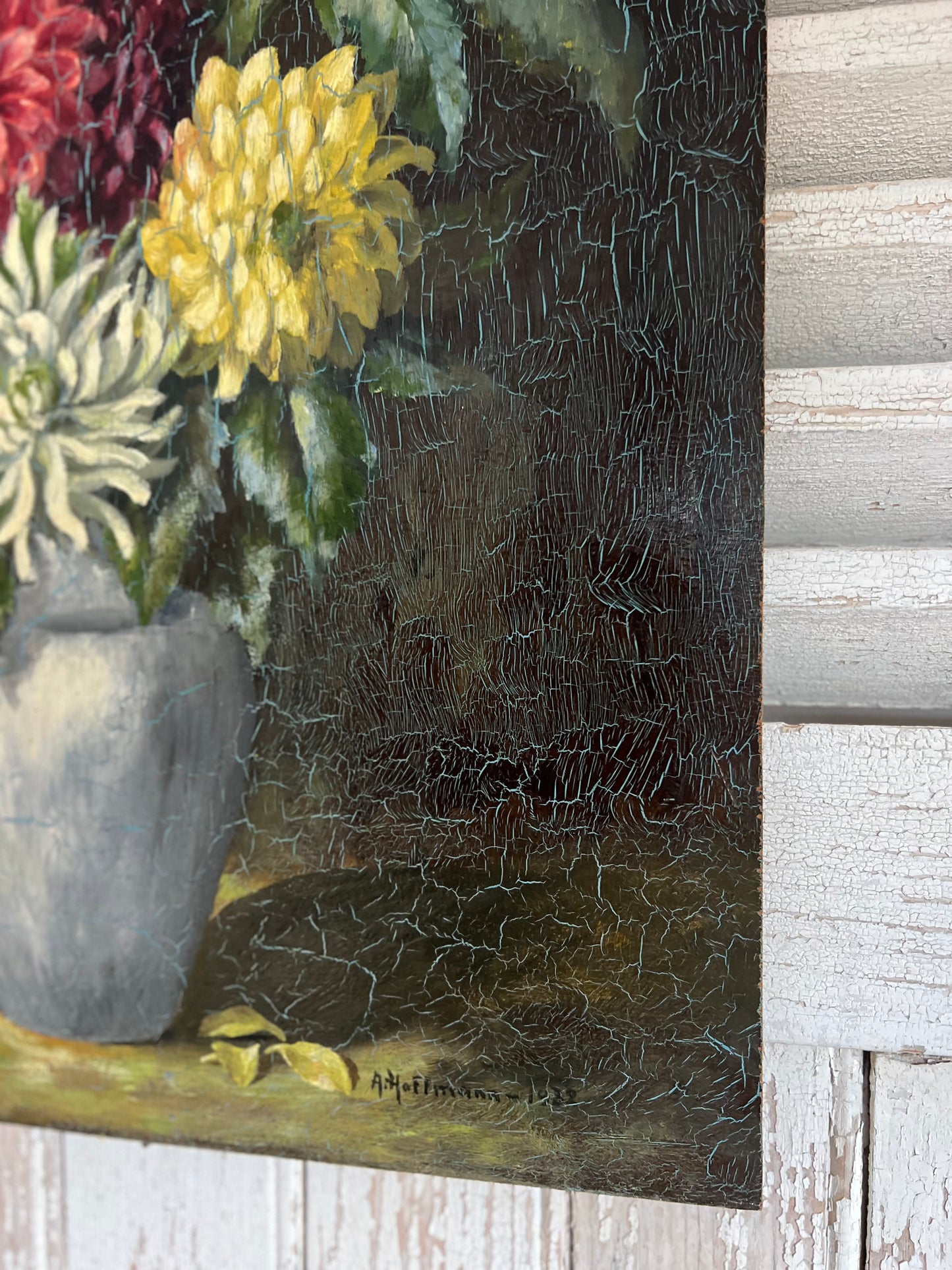 French Oil on Board Floral Painting dated 1932 by. A Hoffman