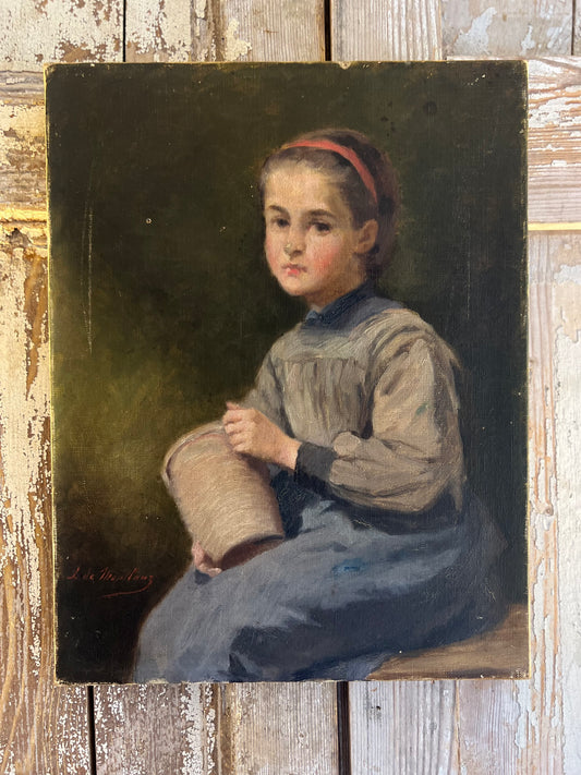 French 19th Century Portrait of a Girl Oil Painting