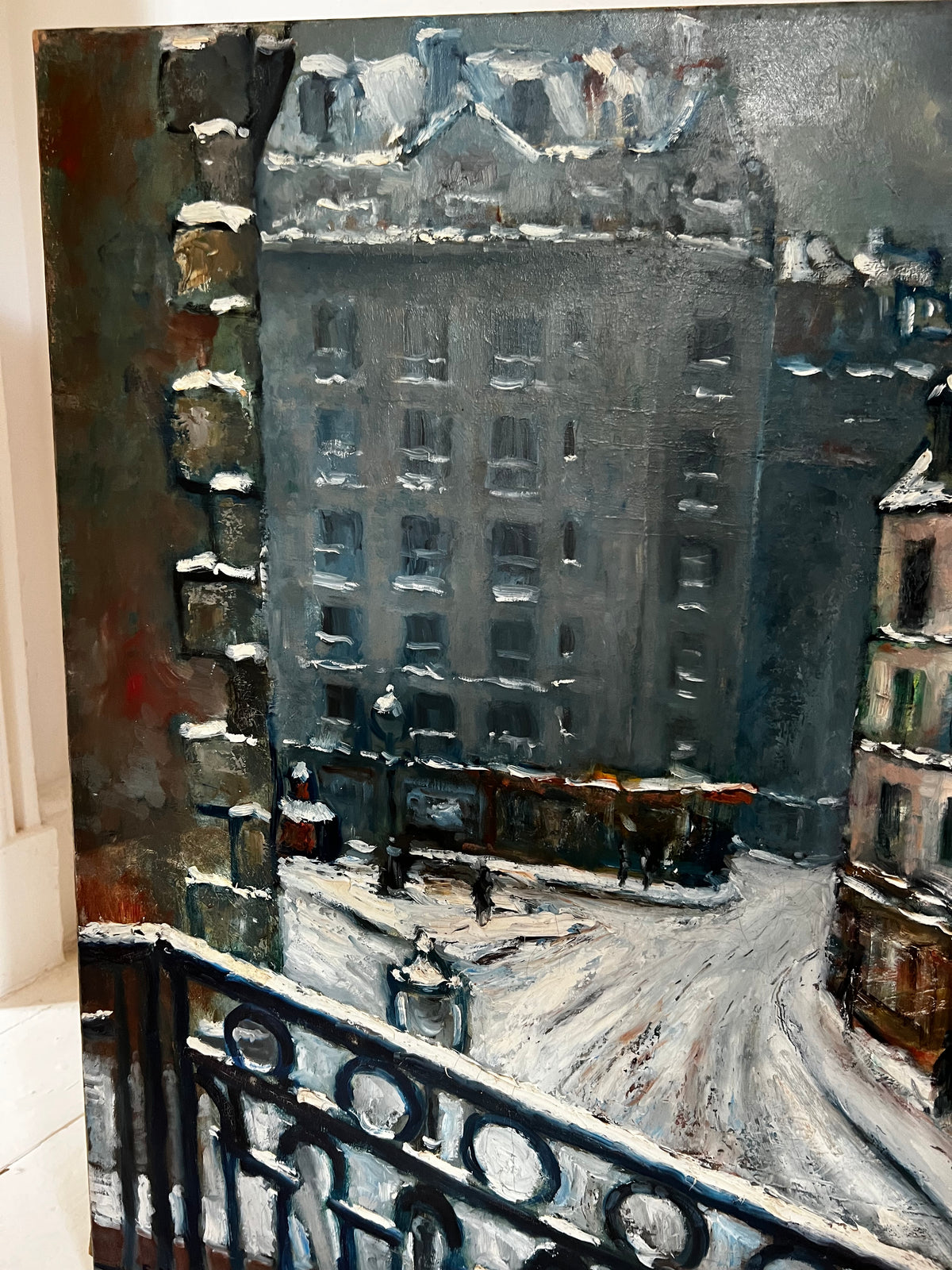 Large French Oil on Canvas Painting Paris 1946