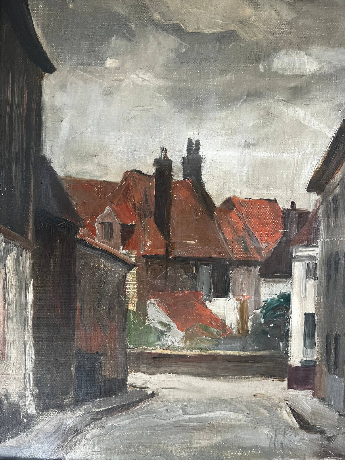 Antique Belgian Oil on Canvas Bruges 1926 by Andre Hoffer