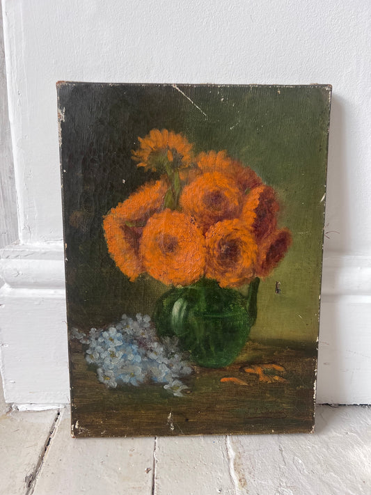 Small French floral oil on canvas painting