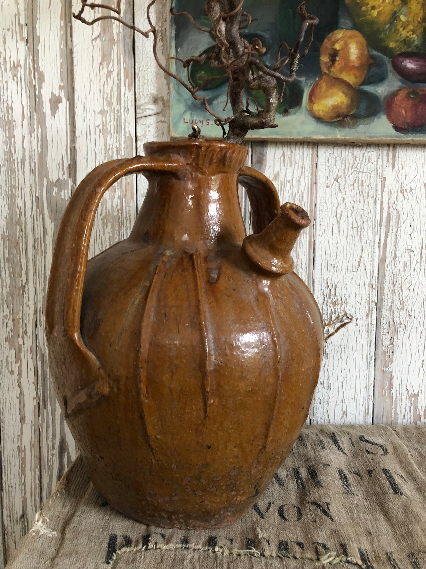 Large Antique French Walnut Oil Pot late 18th early 19th Century