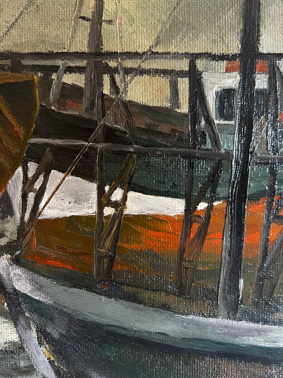 French Boats Oil Painting on Board
