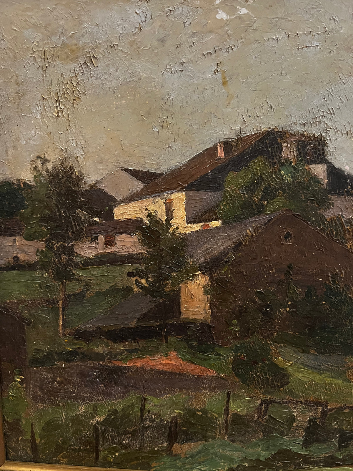 RESERVED FOR H Framed Vintage French Landscape Oil Painting