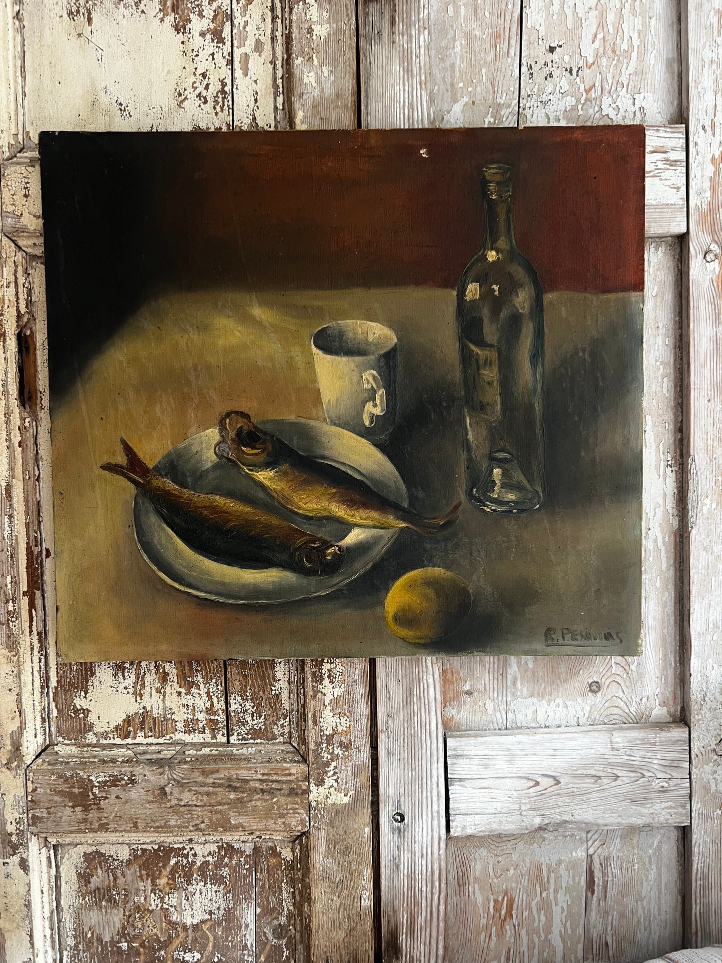 Large French Fish Still Life Oil Painting on Canvas
