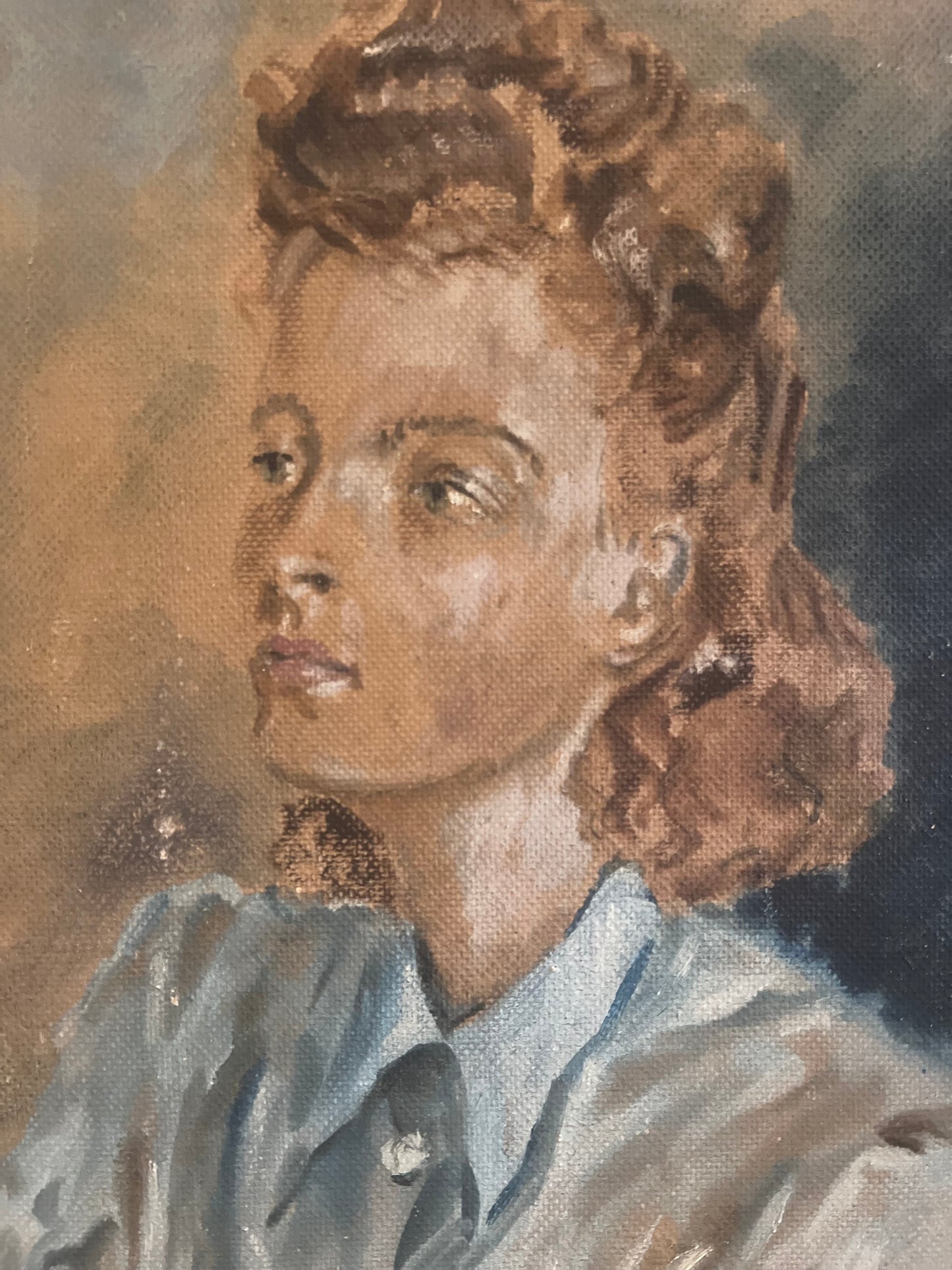 French 1940’s Oil on Board Portrait Painting