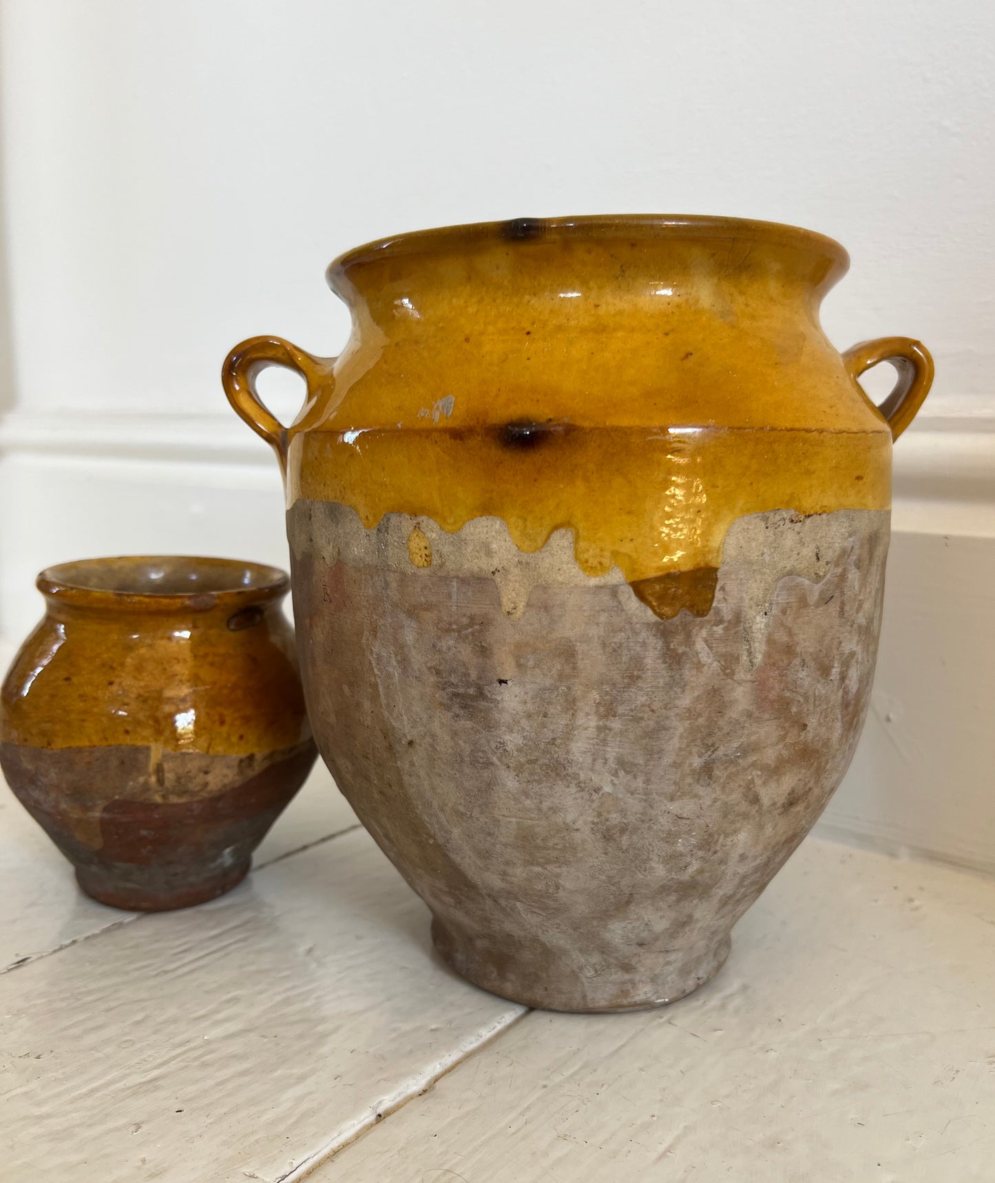 Antique French Yellow & Green Small Confit Pot