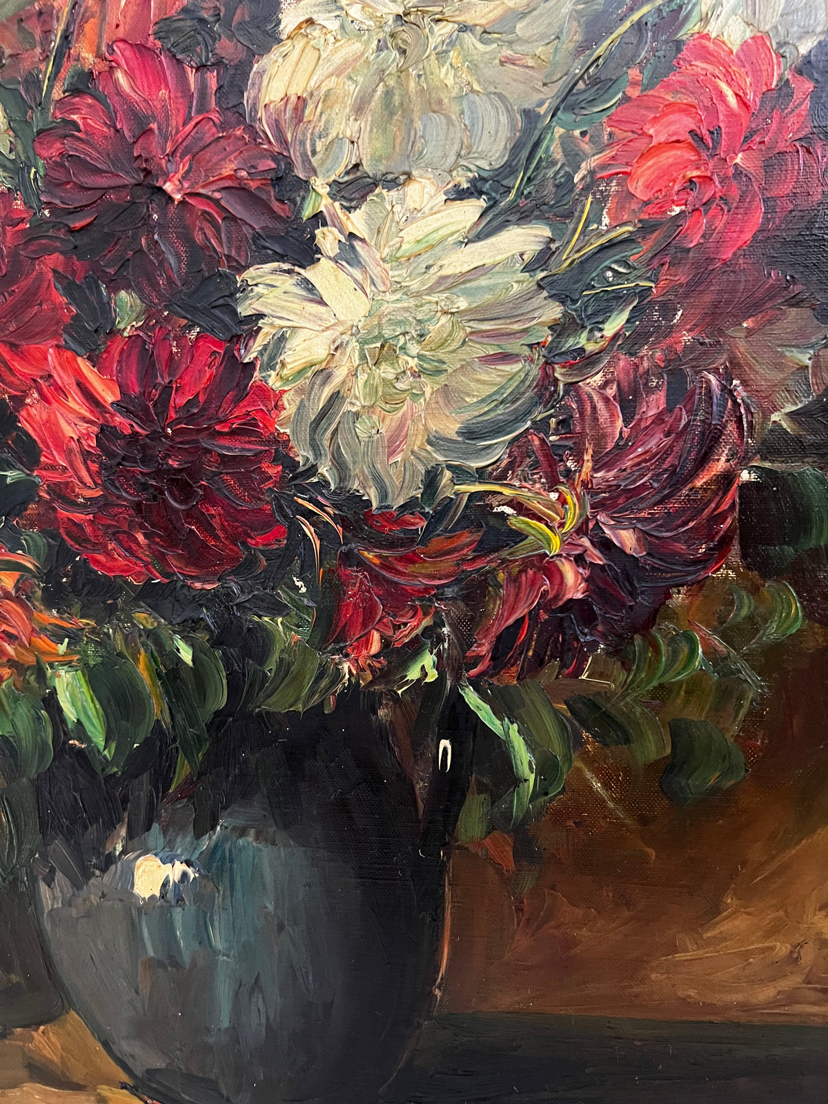 Large Framed French Oil on Canvas Floral Painting