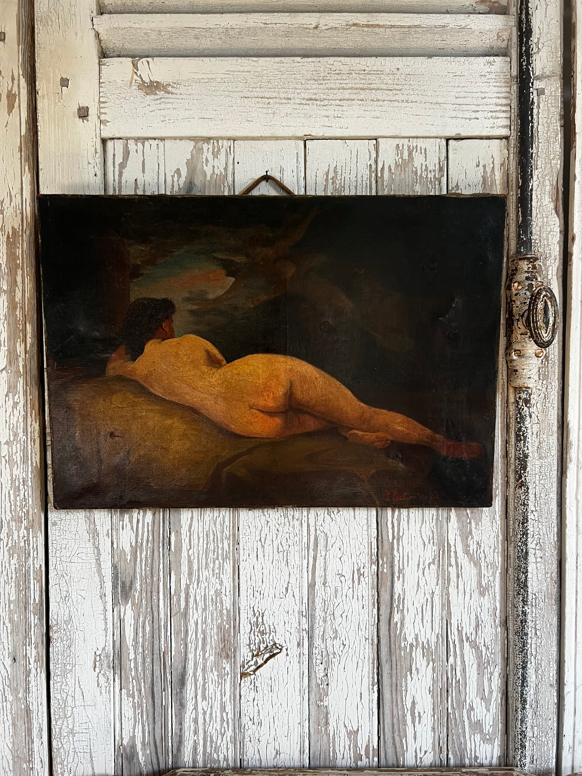 French 19th Century Oil on Canvas Painting Nude & Cherubs