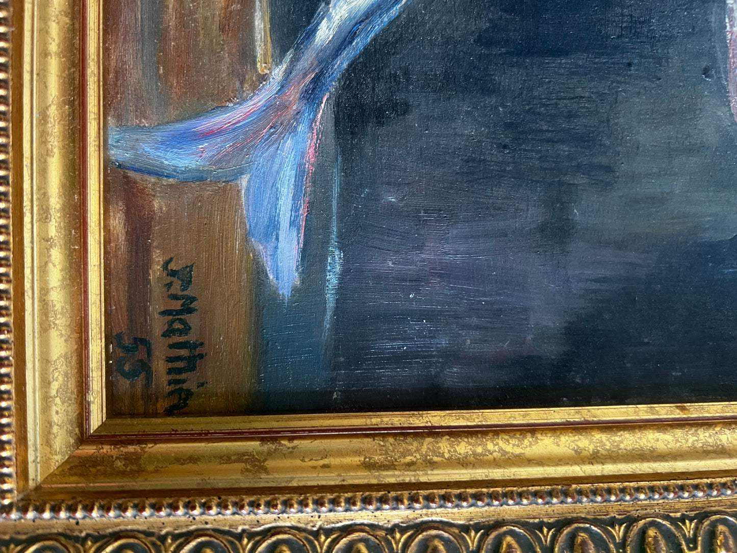 Vintage Mackerels & Lemon French Still Life Fish Oil Painting by J Mathieu 1955