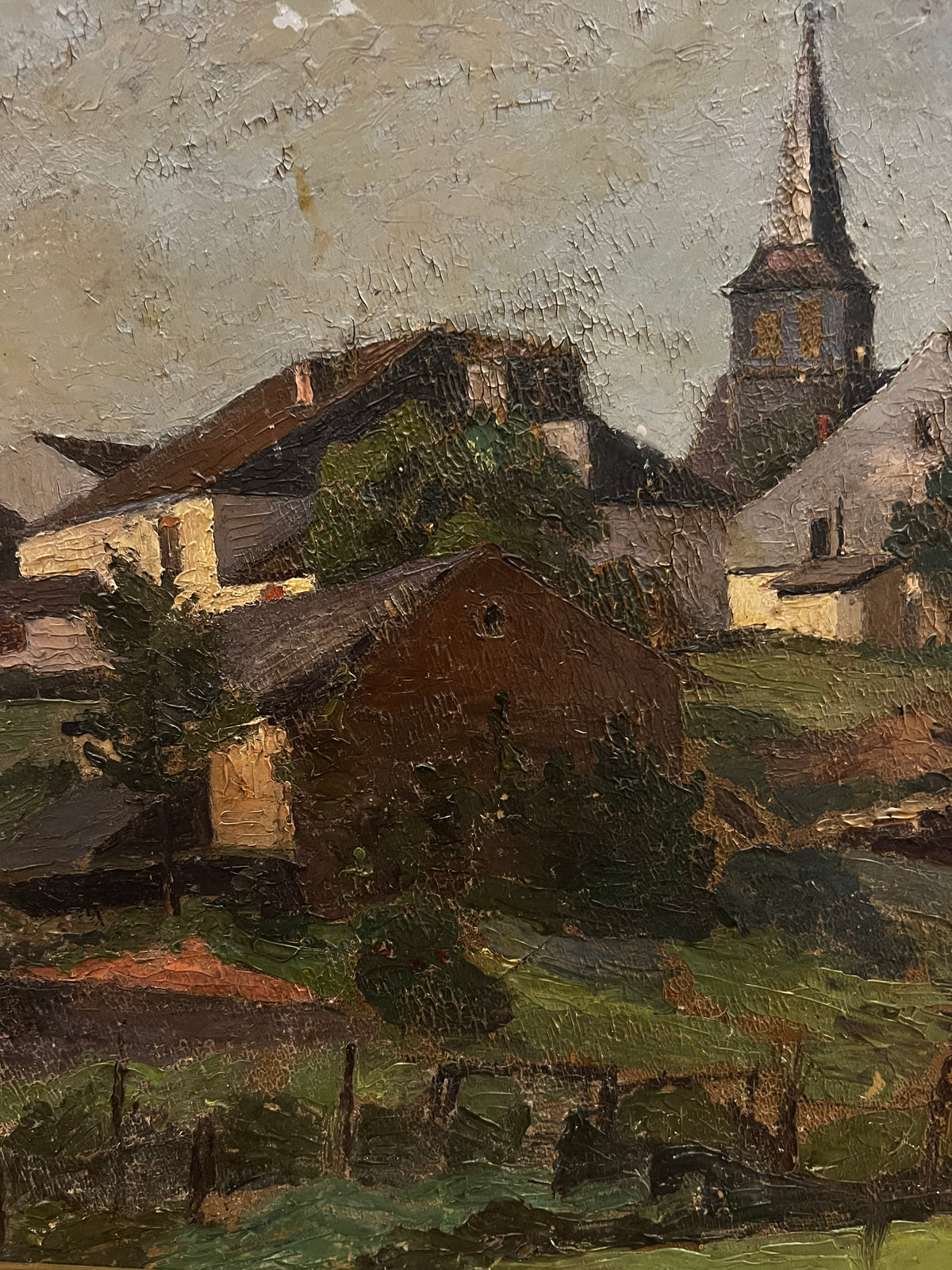 RESERVED FOR H Framed Vintage French Landscape Oil Painting