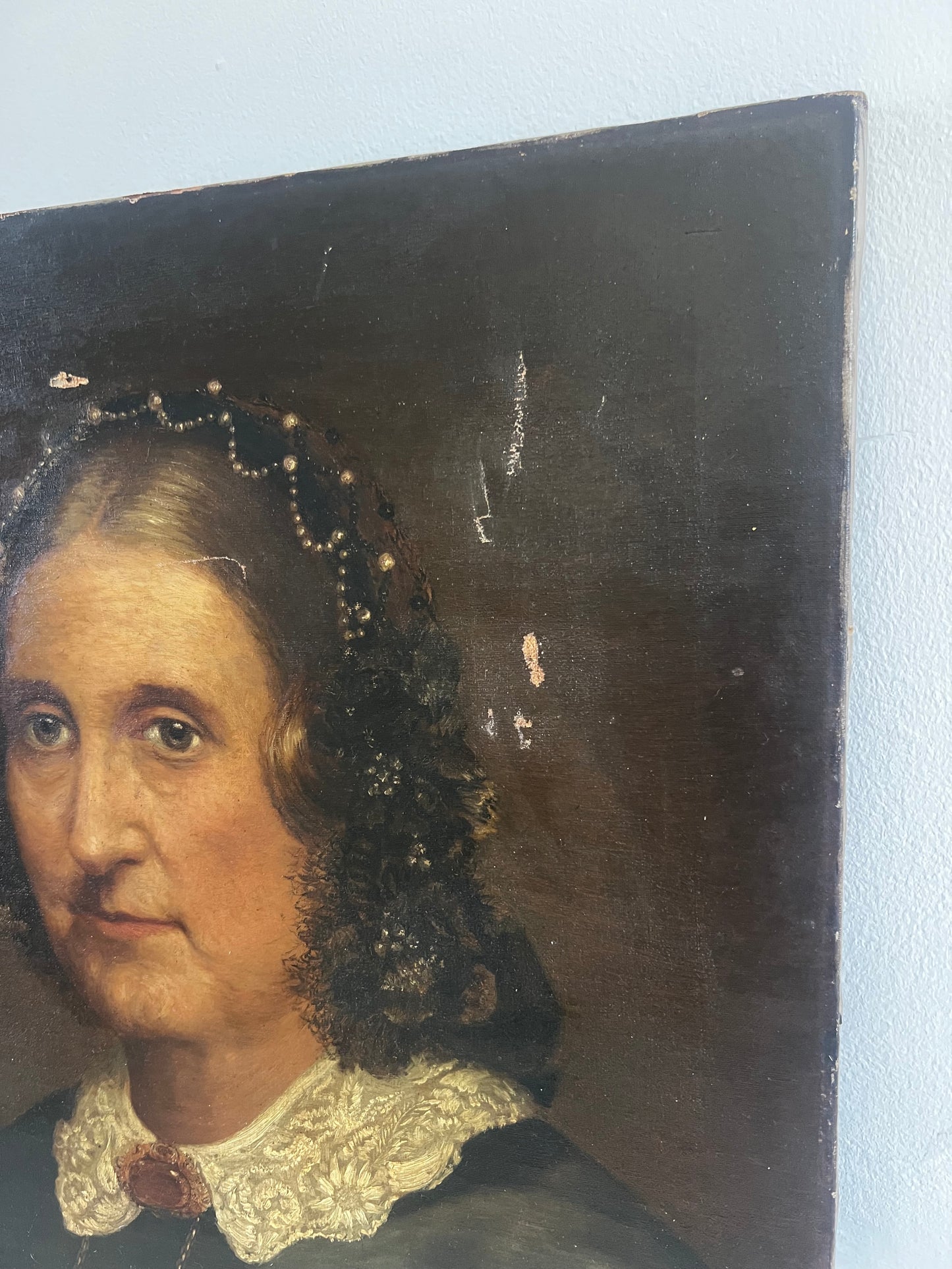 Dark Female Portrait Oil on Canvas Painting 1871