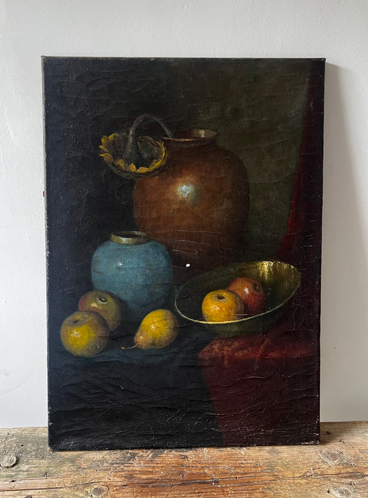 Stunning French 19th Century Large Oil on Canvas Still Life Painting