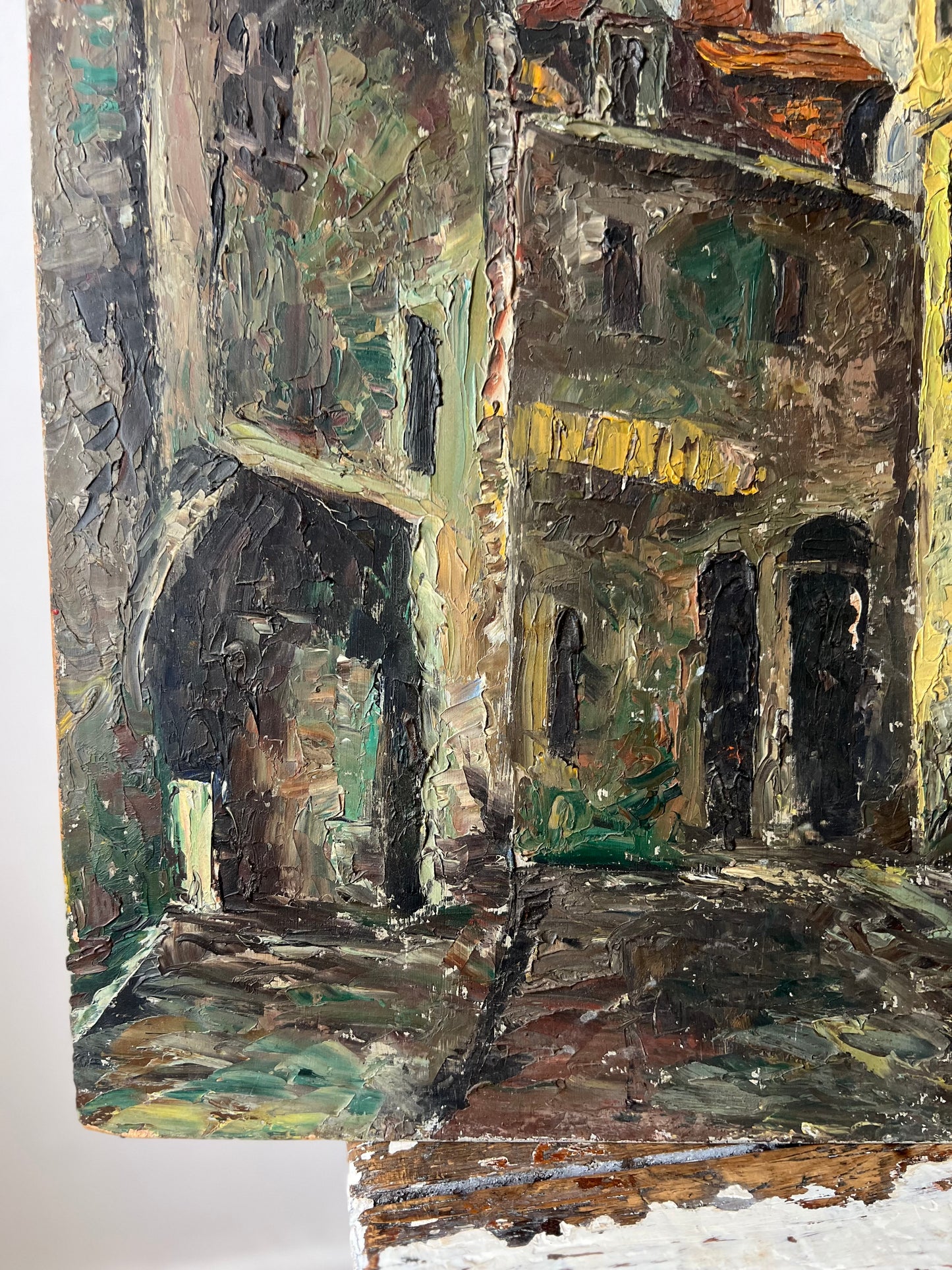 Large French Impasto Street Scene Oil Painting
