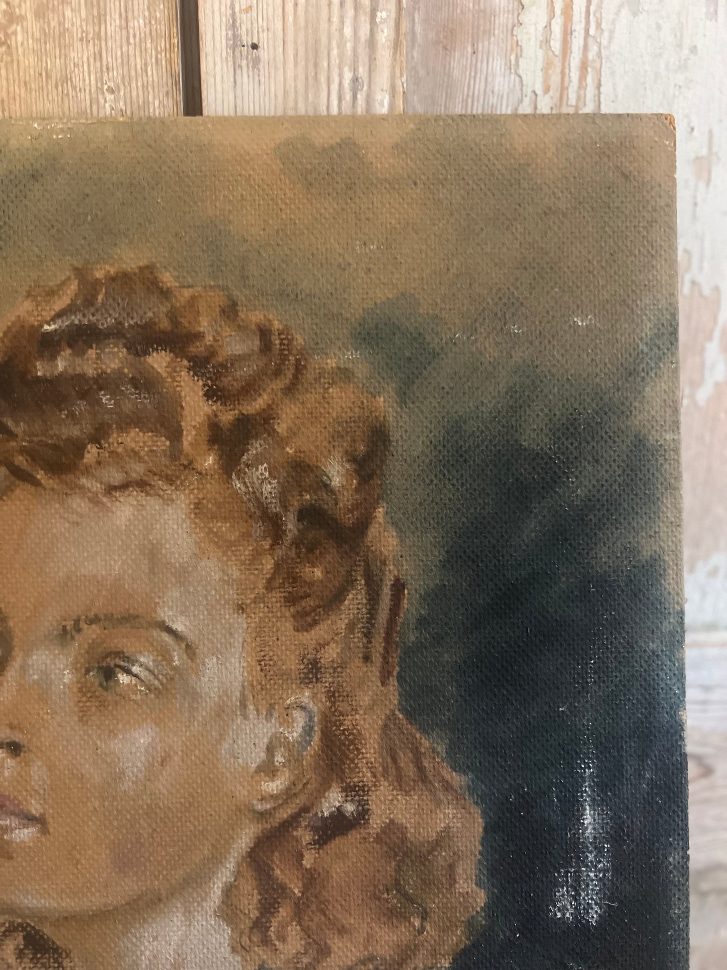 French 1940’s Oil on Board Portrait Painting