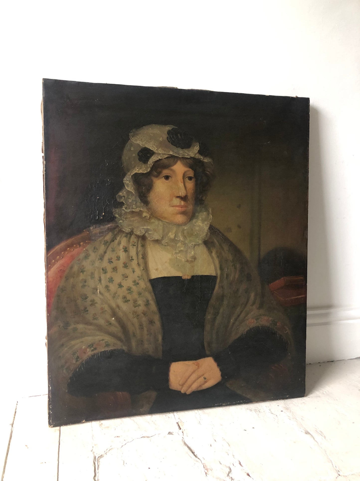 Georgian Antique Oil Painting on Canvas Portrait