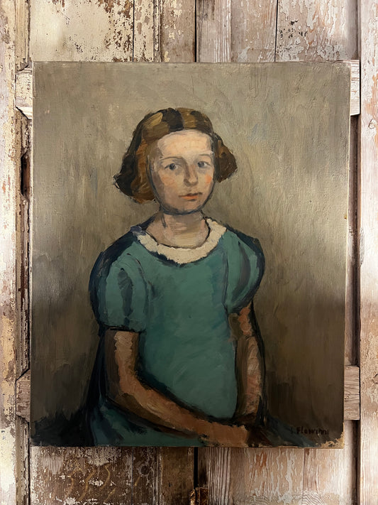 French Portrait of a girl in green dress