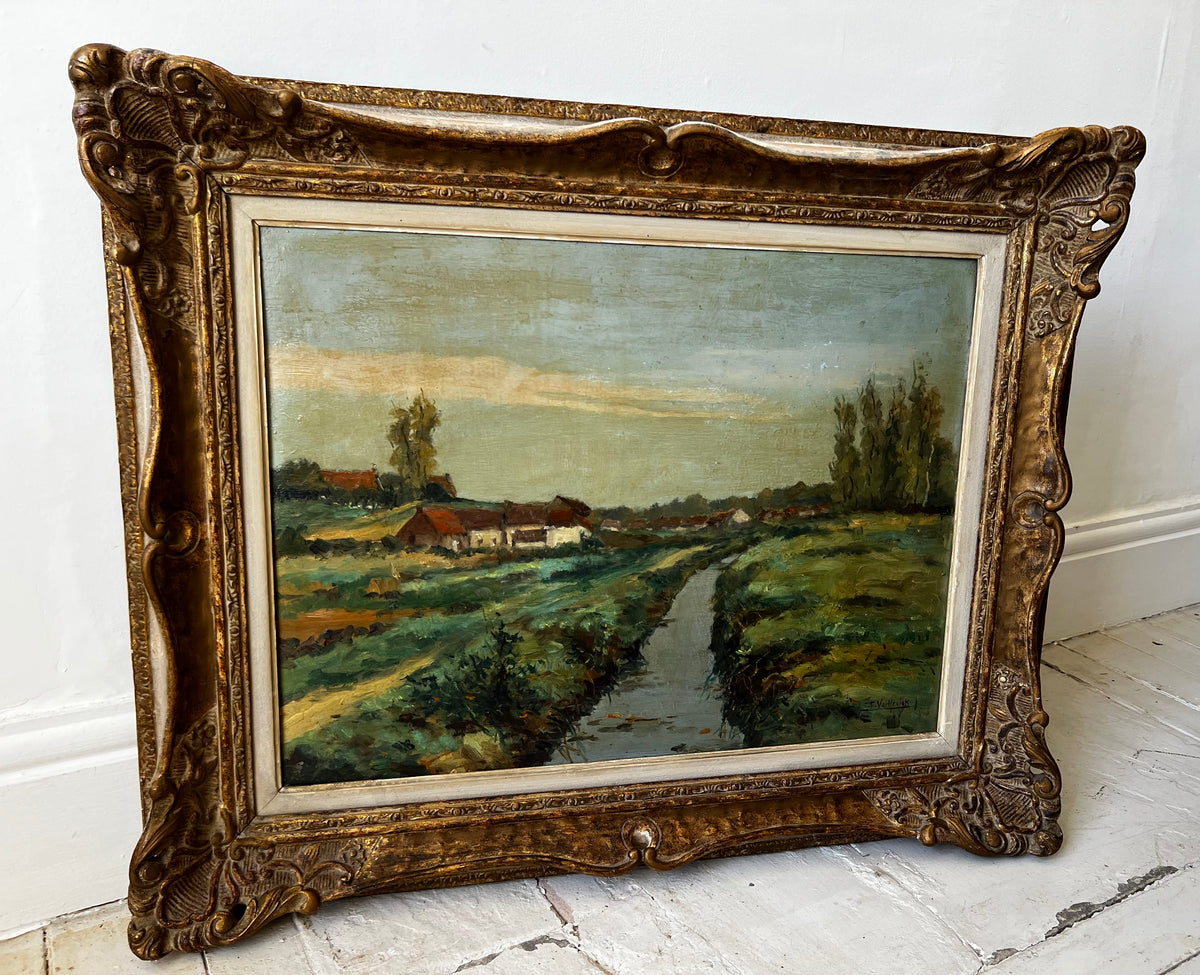 Large Belgian Landscape Oil Painting in beautiful frame