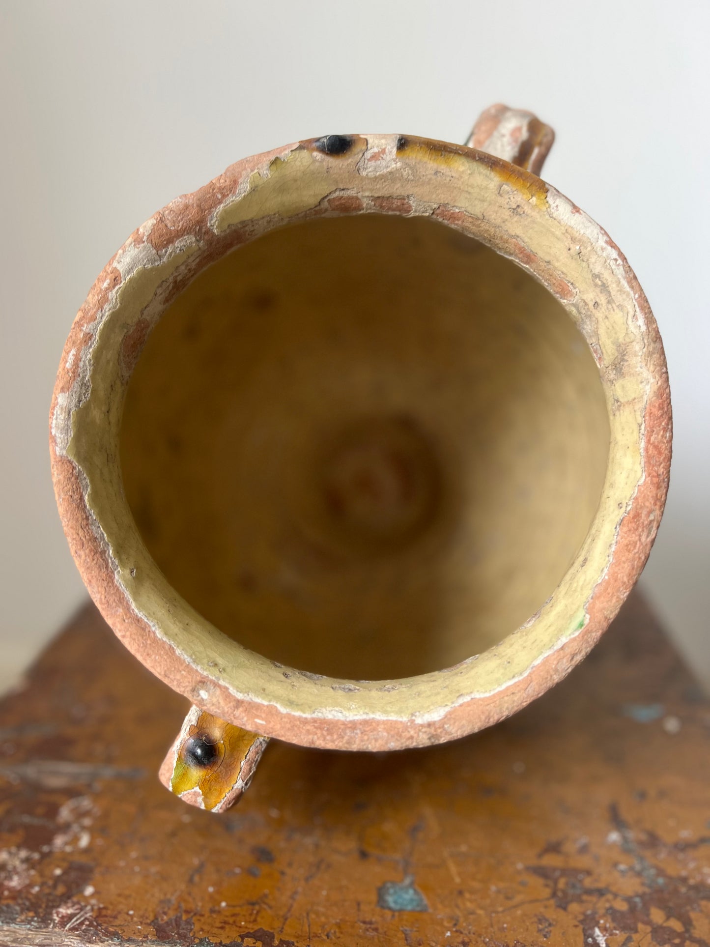 French Antique Large Confit Pot with gorgeous green flashes